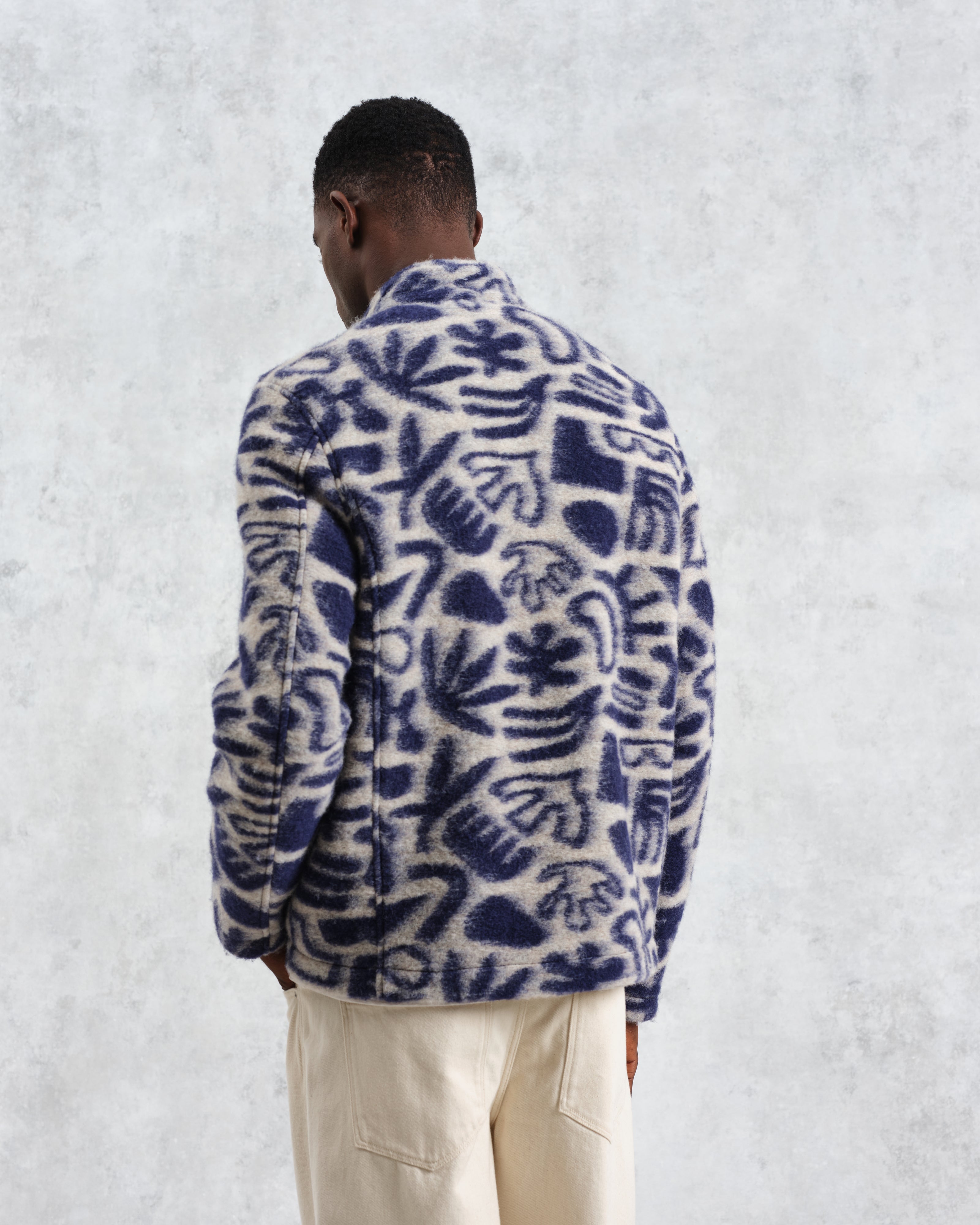 Cozi - Ecru And Navy Squiggle Fleece Jacket