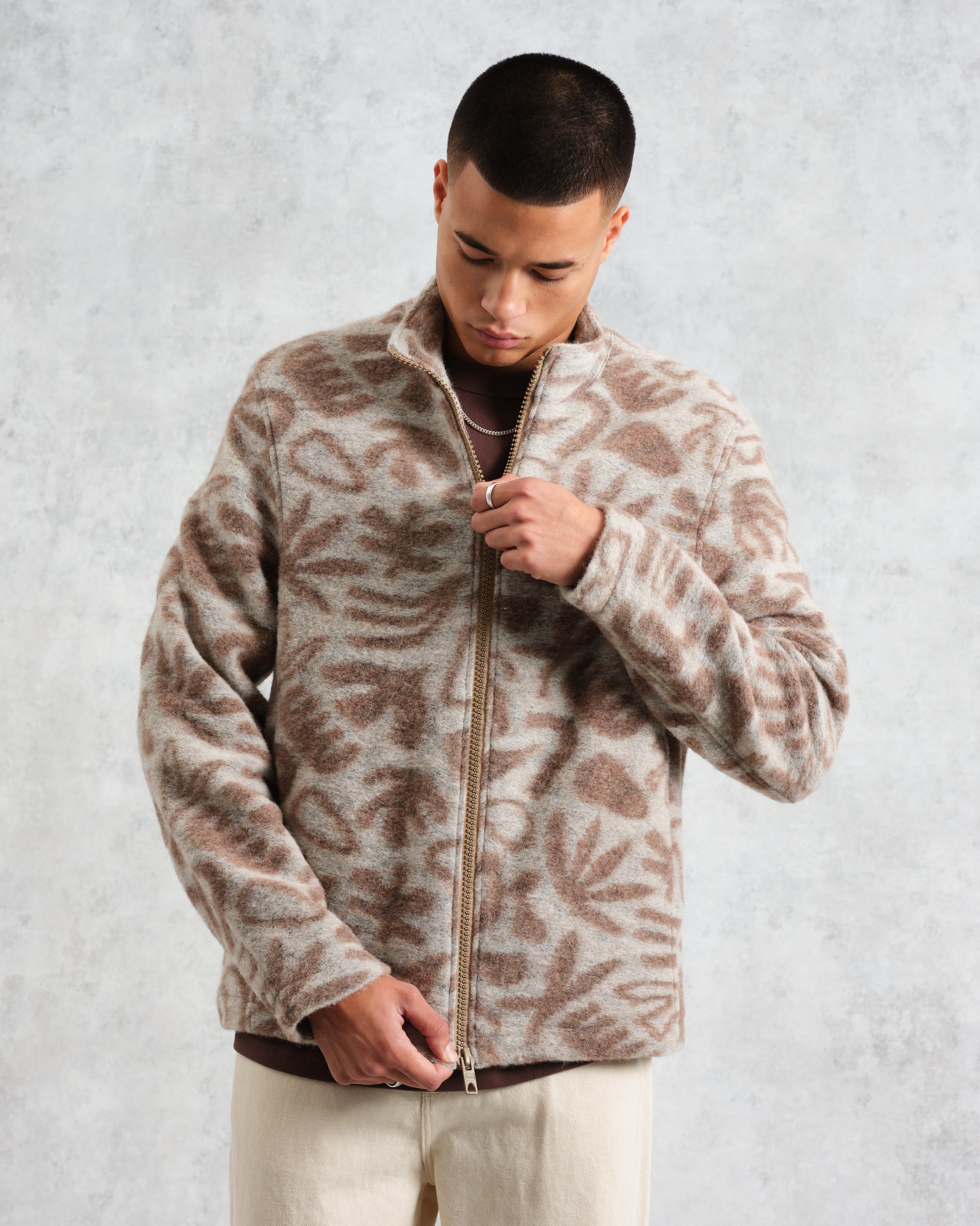 Cozi - Ecru Squiggle Fleece Jacket