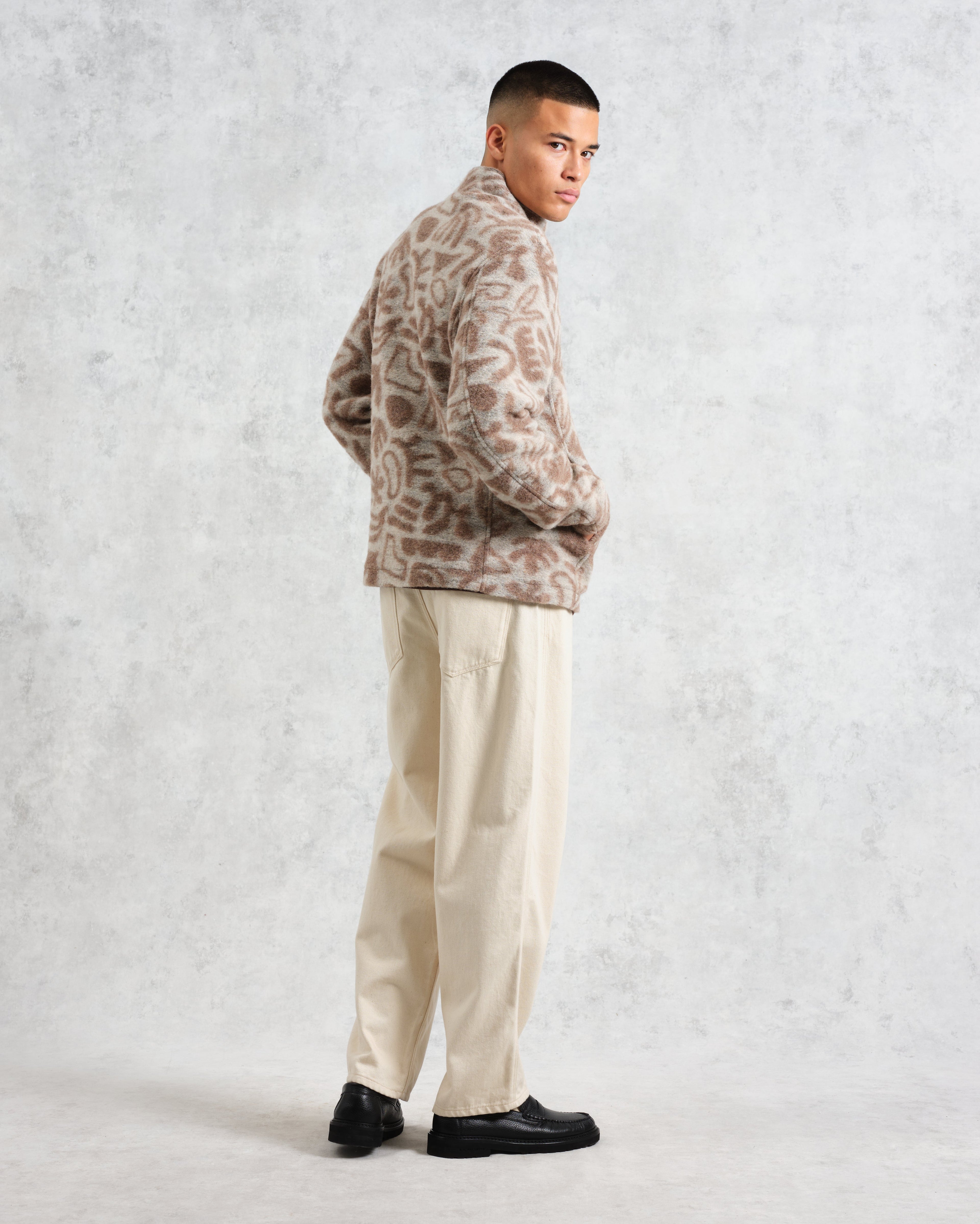 Cozi - Ecru Squiggle Fleece Jacket