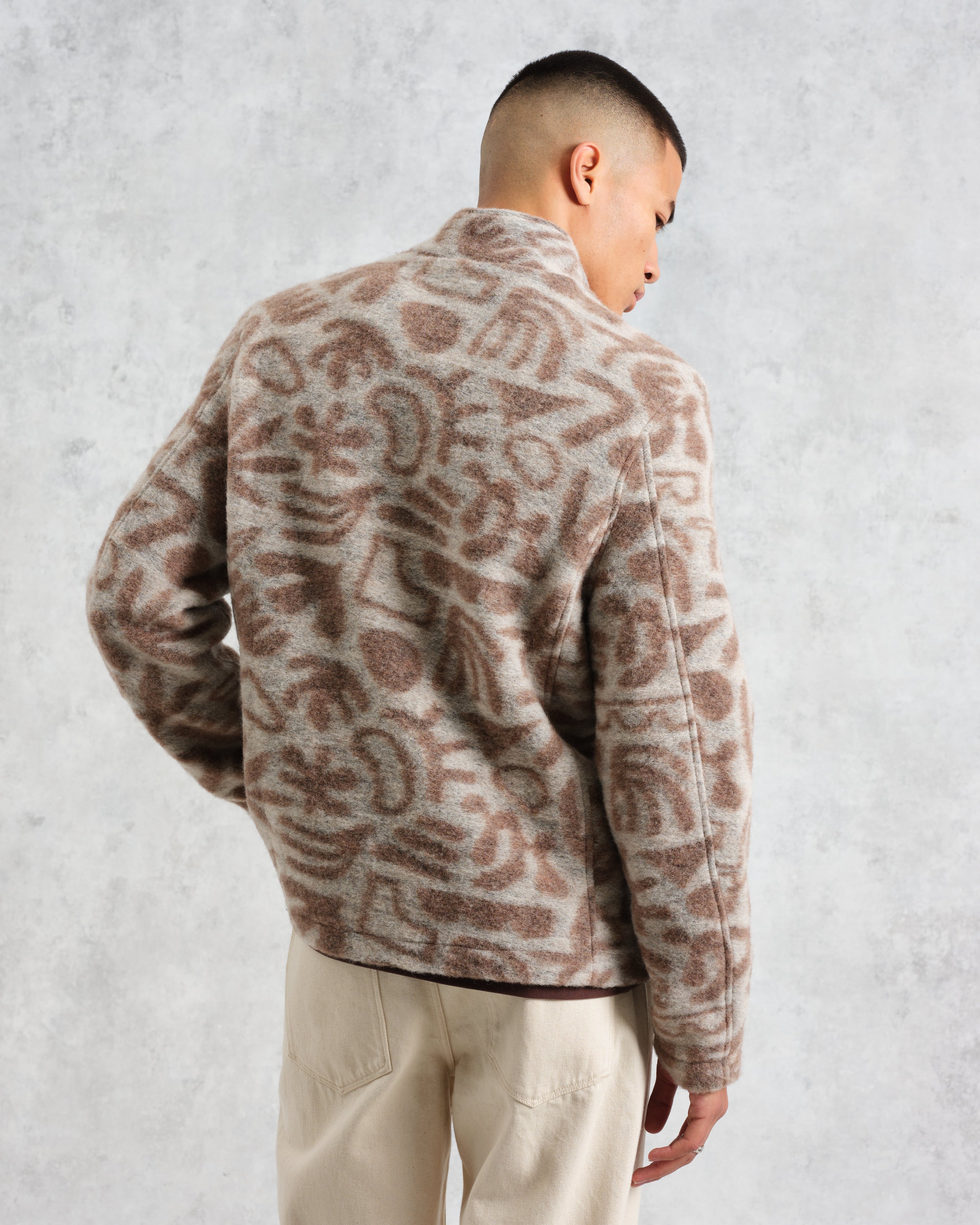 Cozi - Ecru Squiggle Fleece Jacket