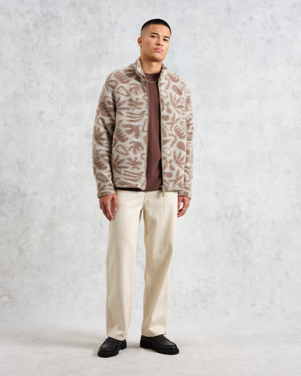 Cozi - Ecru Squiggle Fleece Jacket