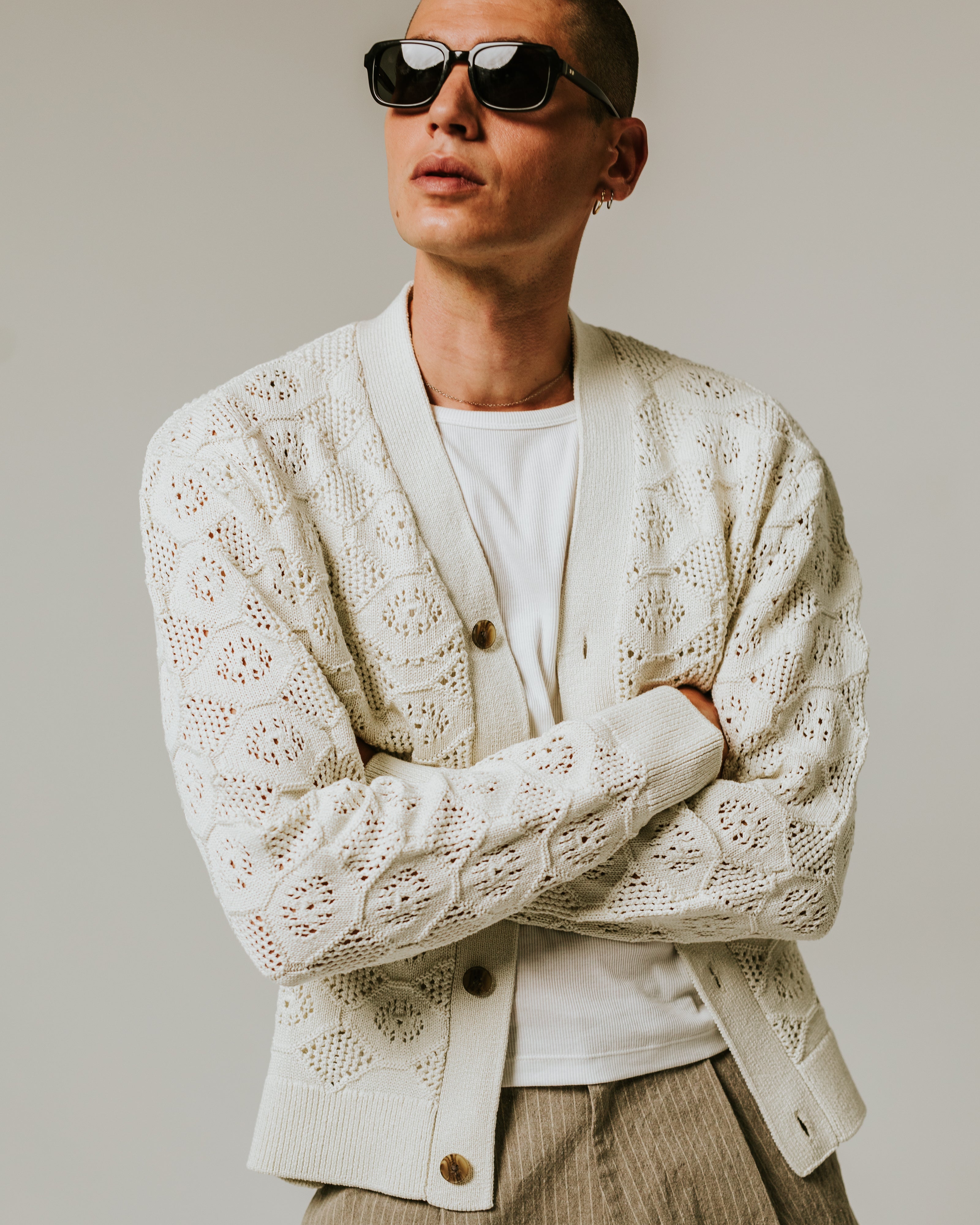Crosby - Ecru Pointelle Cotton Cardigan