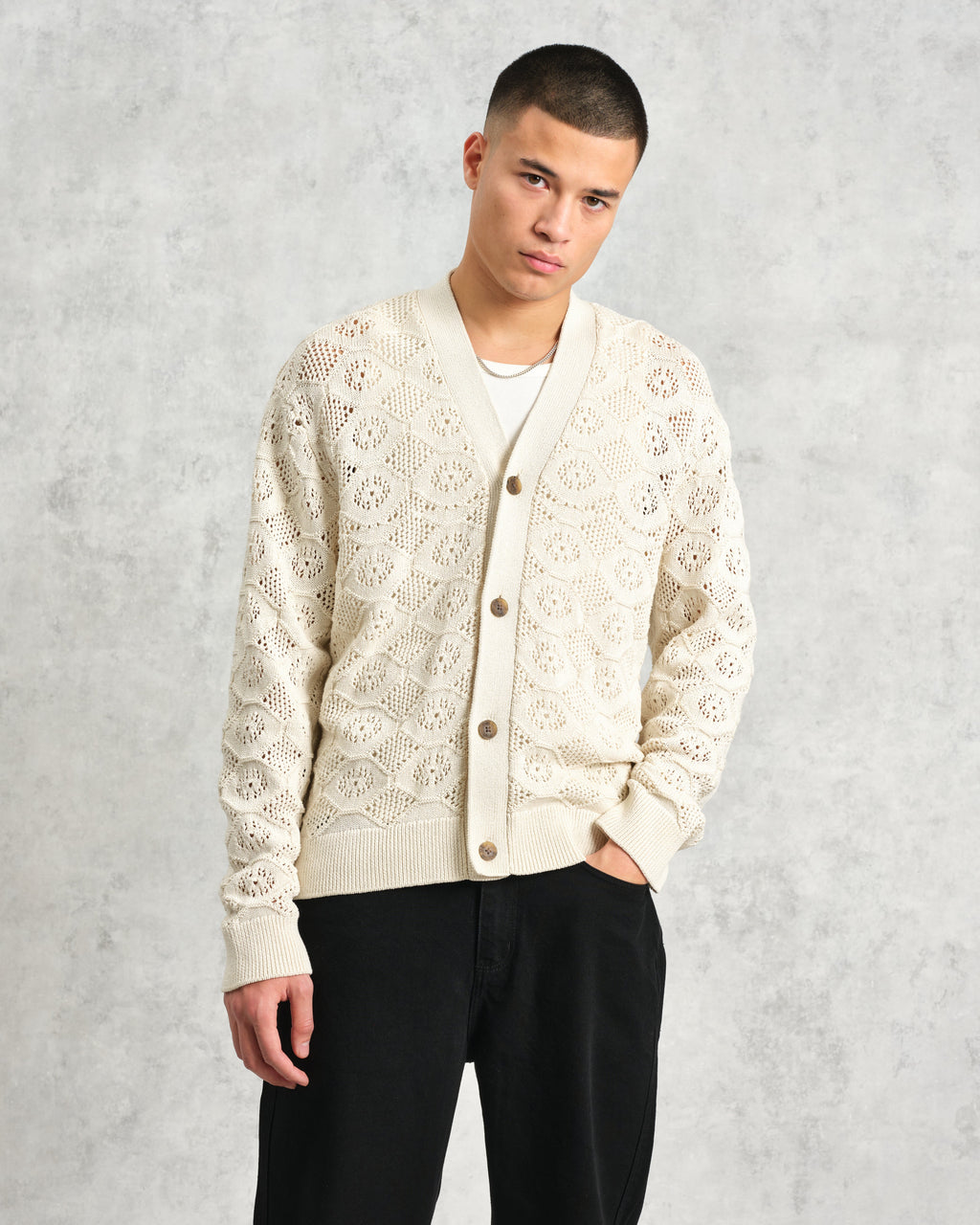 Crosby - Ecru Pointelle Cotton Cardigan