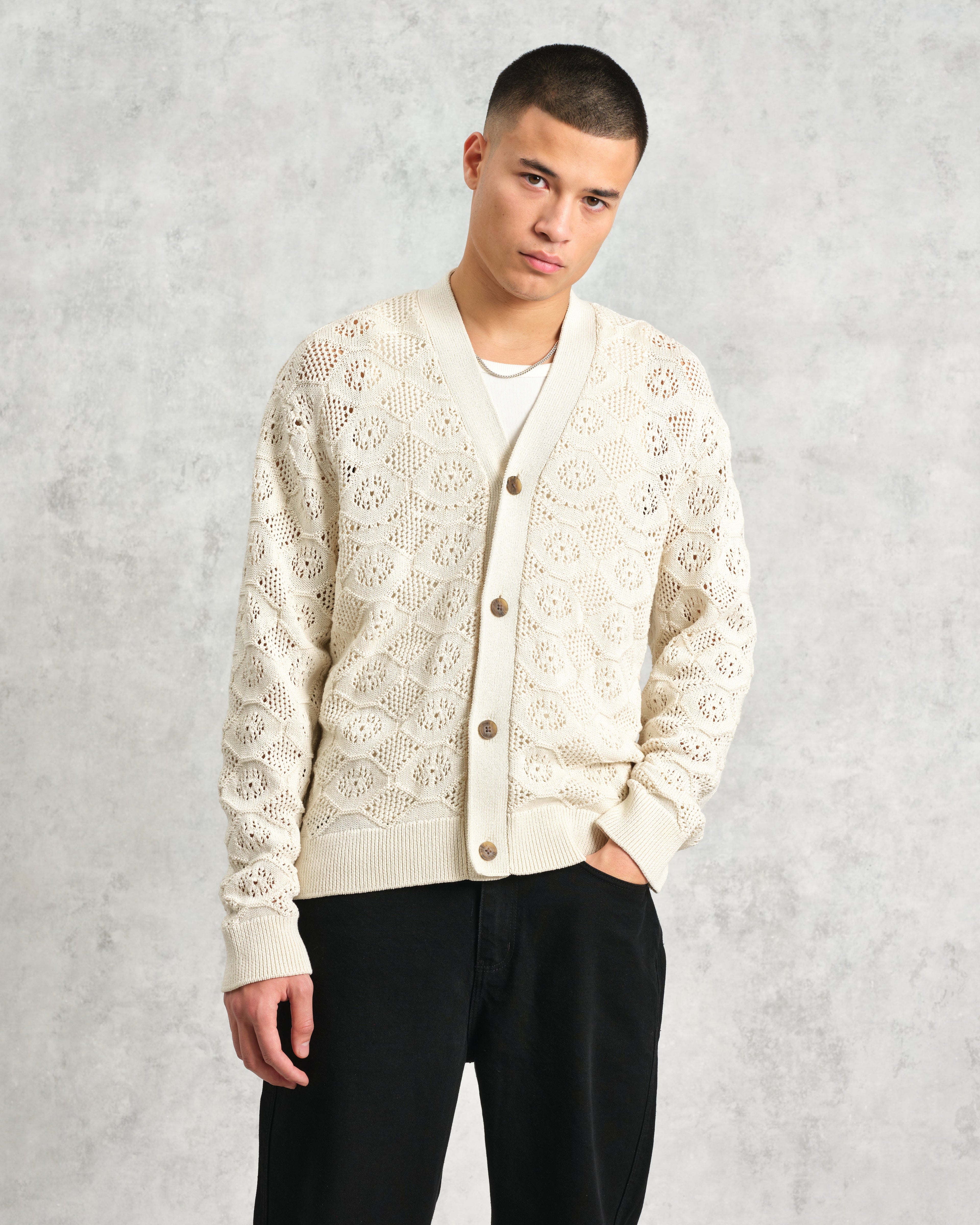 Crosby - Ecru Pointelle Cotton Cardigan
