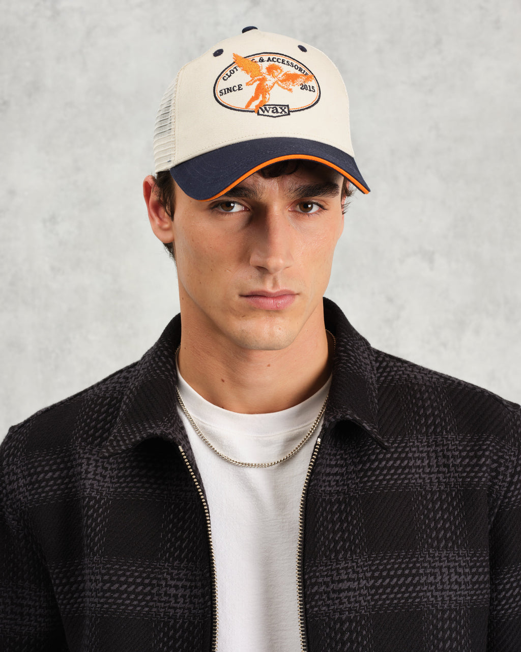 Dale - Ecru And Navy Cherub Trucker Cap