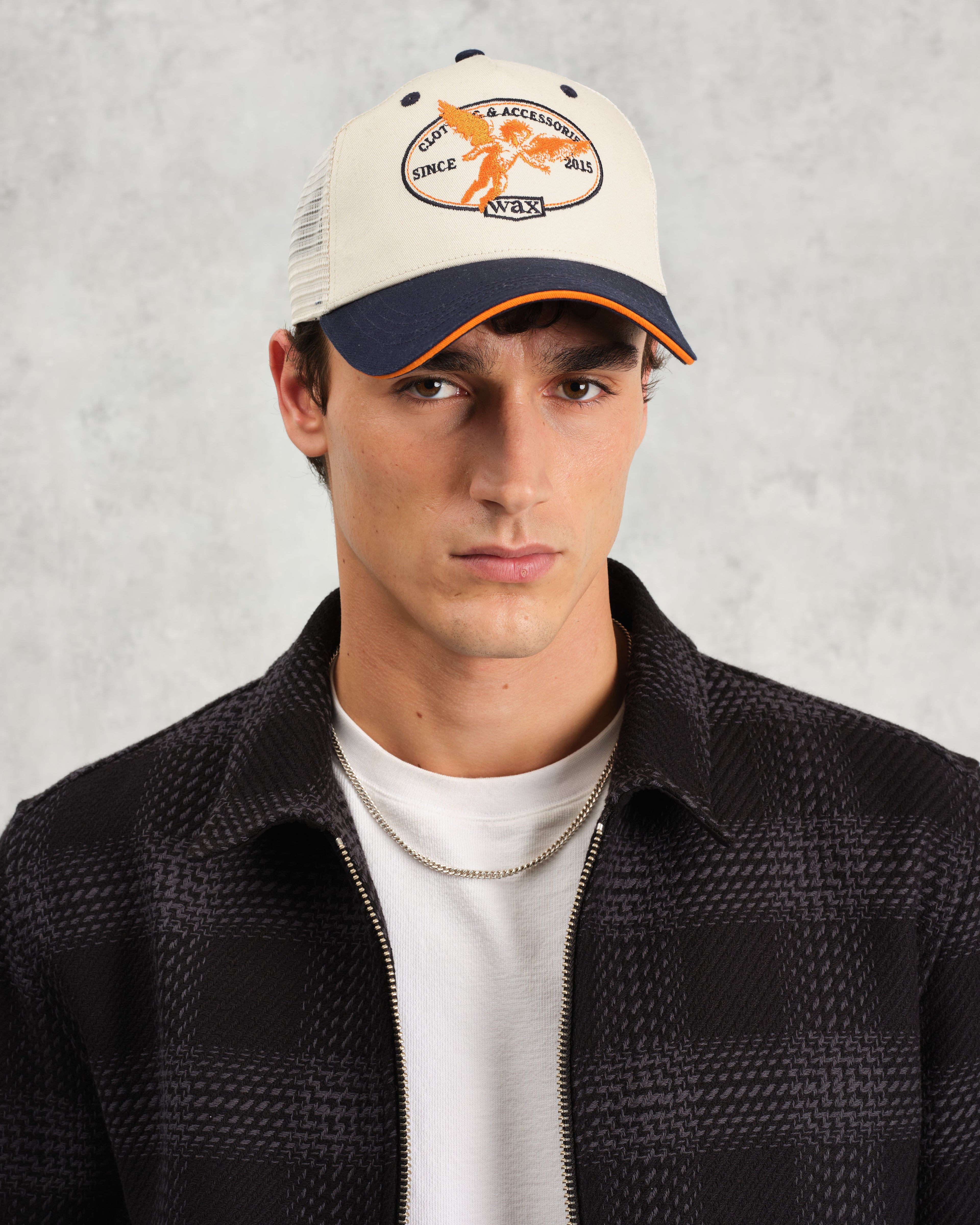 Dale - Ecru And Navy Cherub Trucker Cap