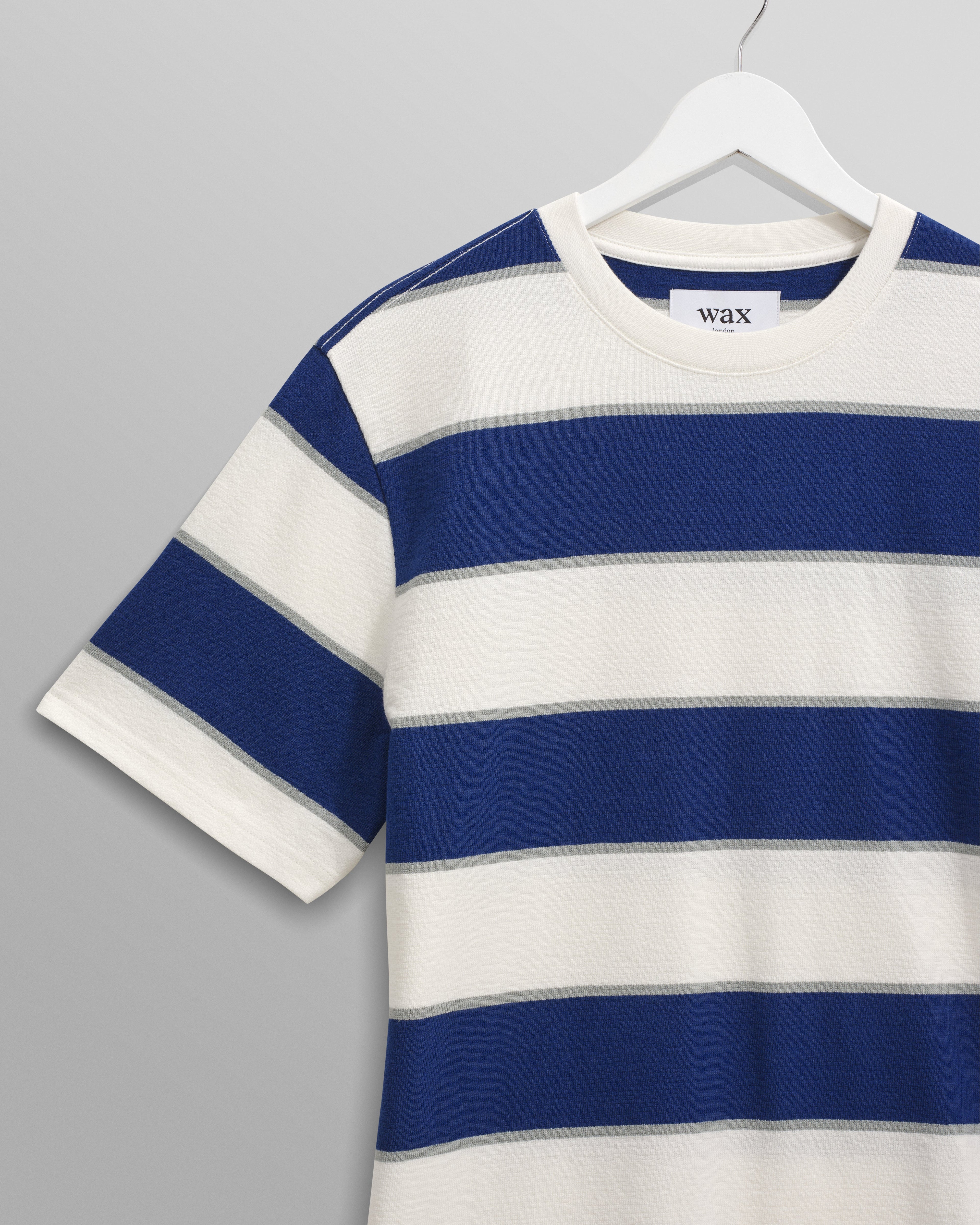 Dean - Blue And Ecru Stripe Textured Organic Cotton T-Shirt