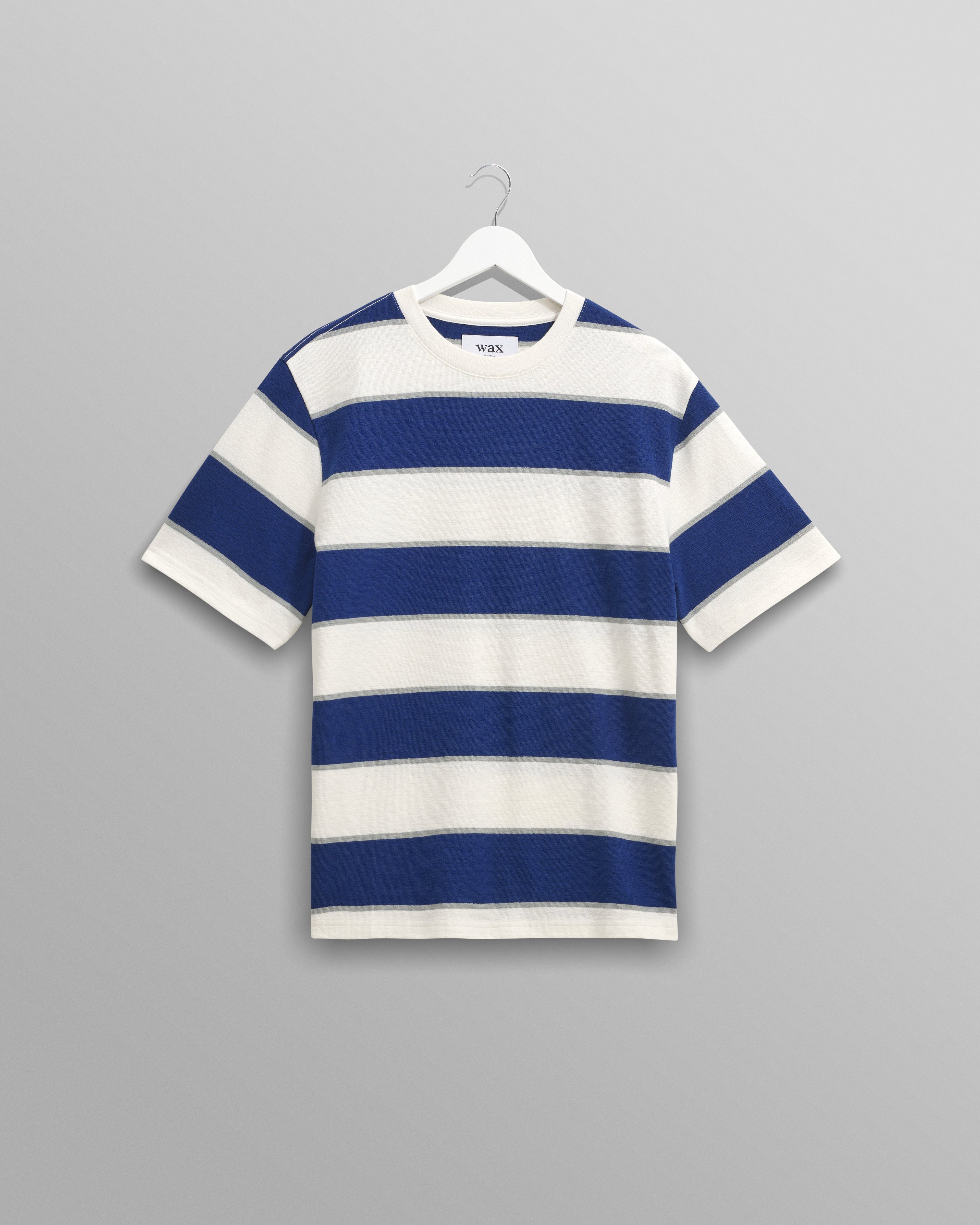 Dean - Blue And Ecru Stripe Textured Organic Cotton T-Shirt