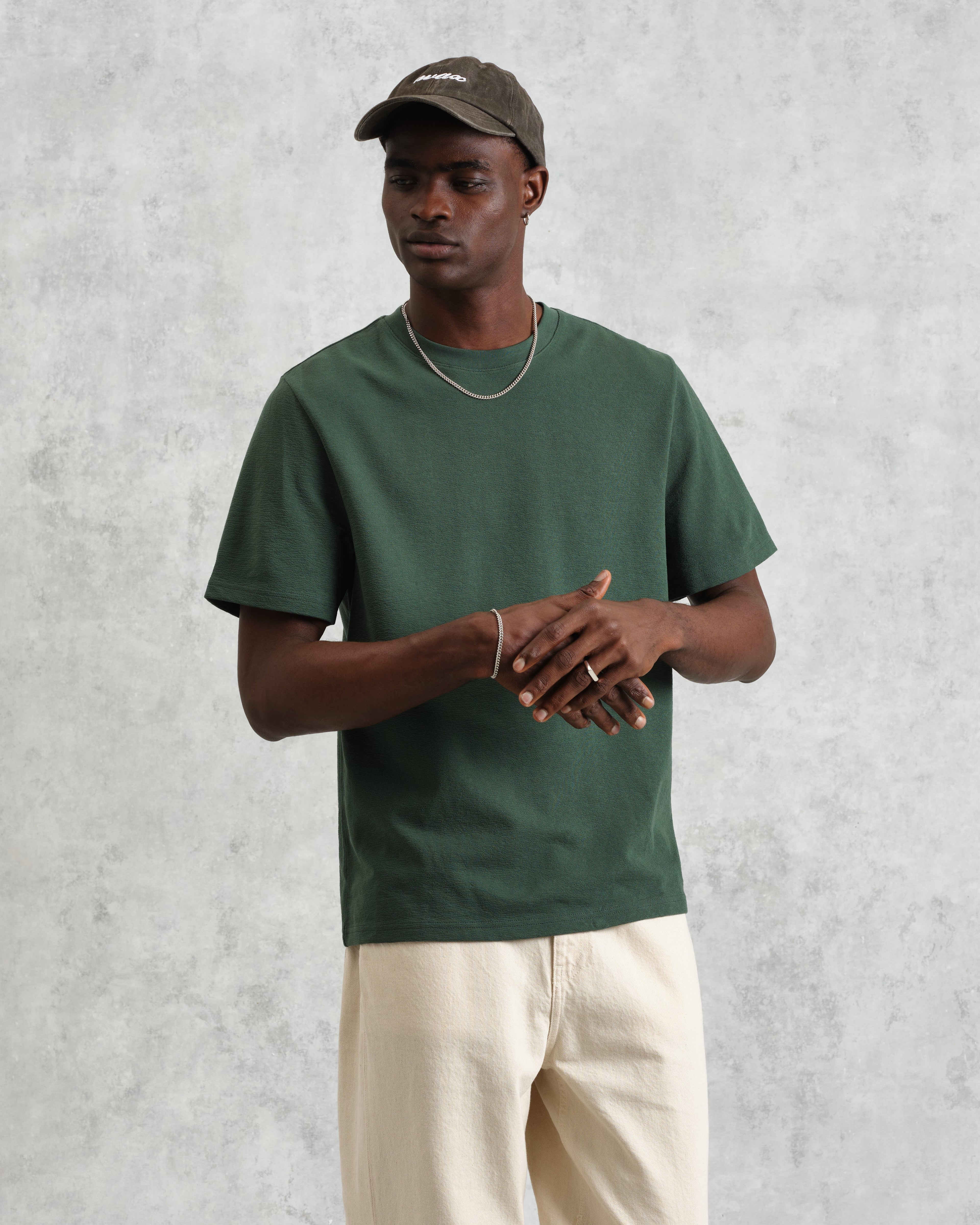 Dean - Dark Green Textured Organic Cotton T-Shirt