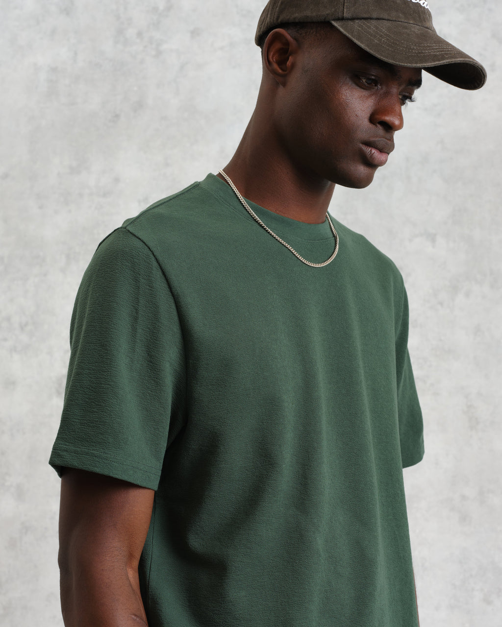 Dean - Dark Green Textured Organic Cotton T-Shirt