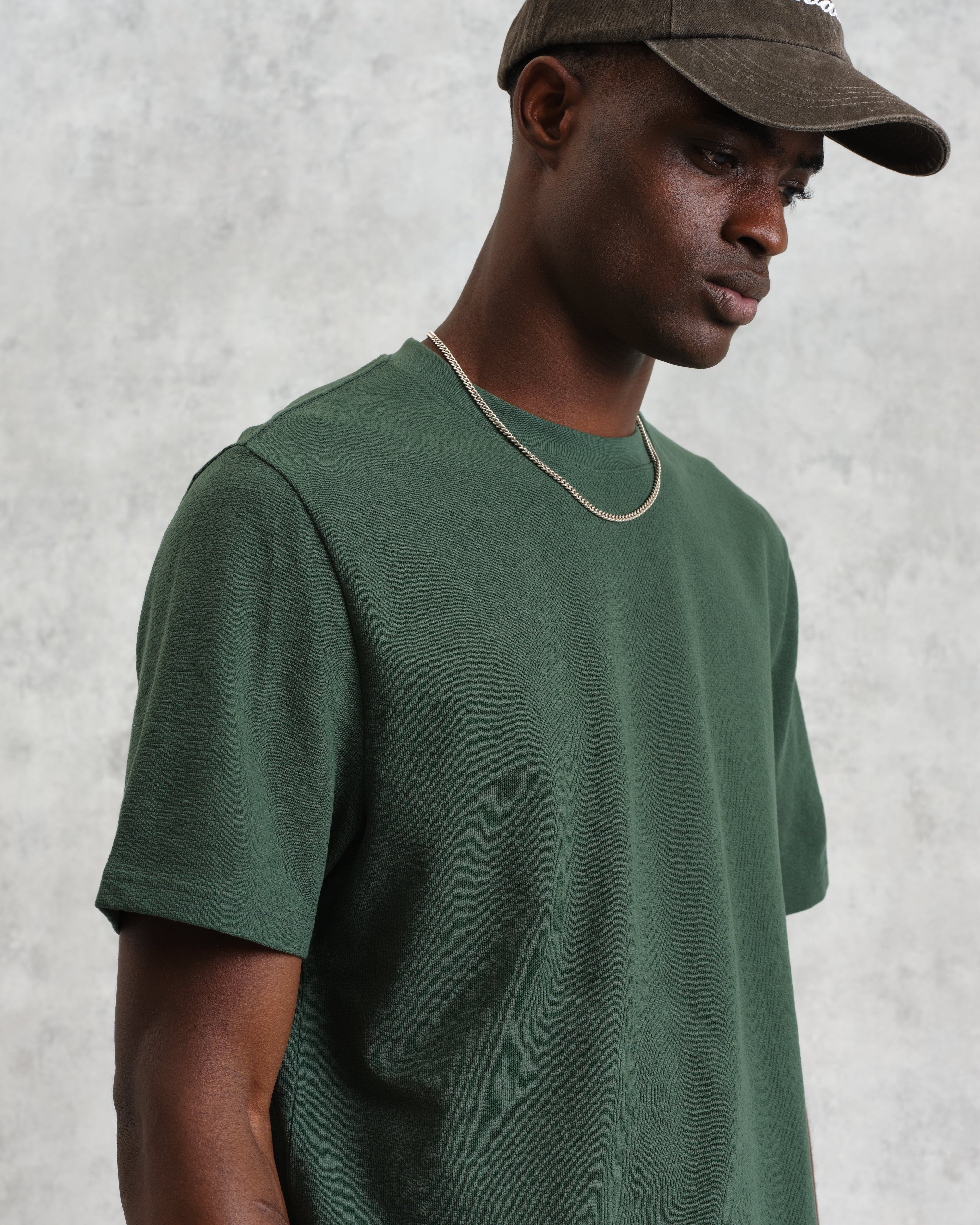 Dean - Dark Green Textured Organic Cotton T-Shirt