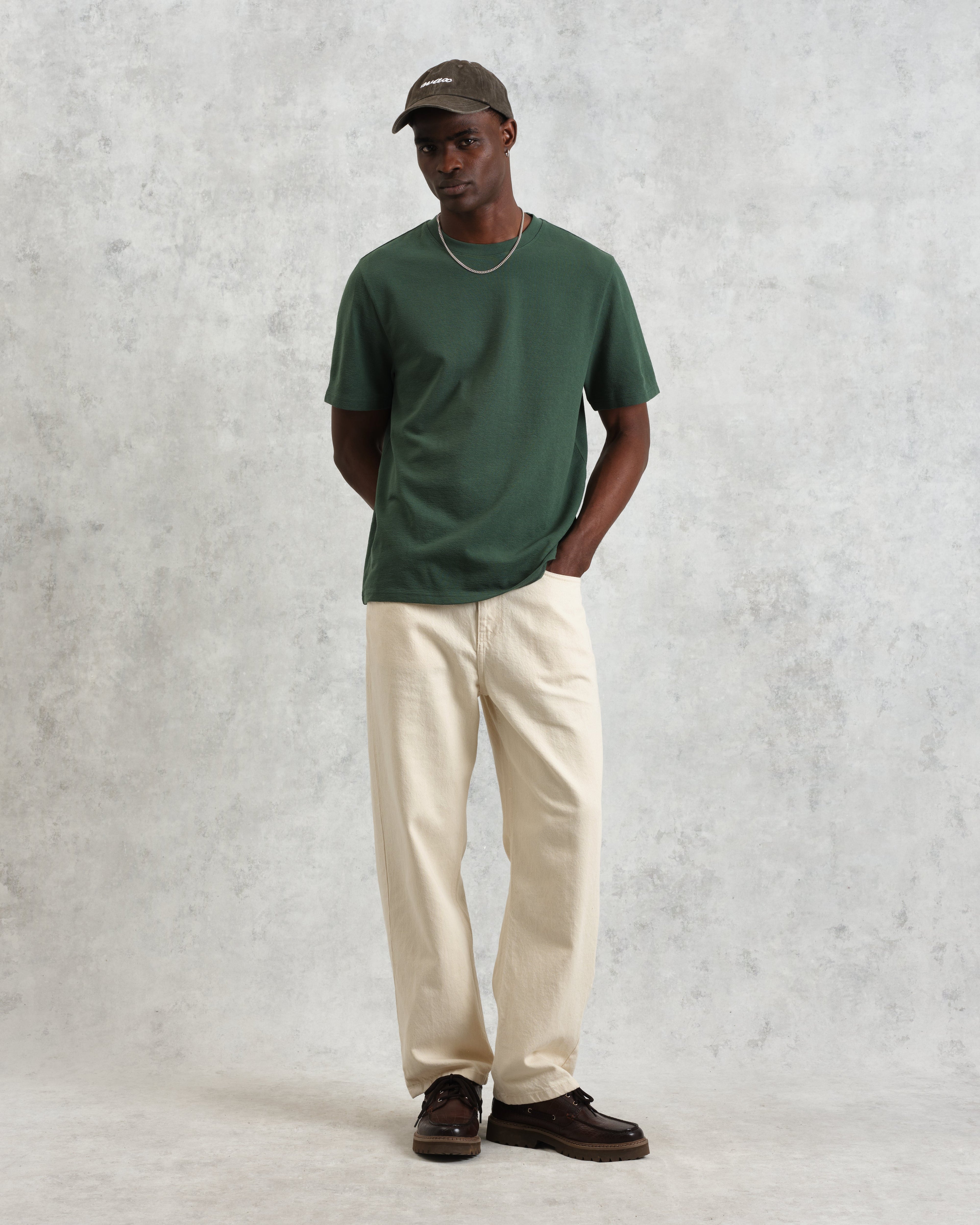 Dean - Dark Green Textured Organic Cotton T-Shirt