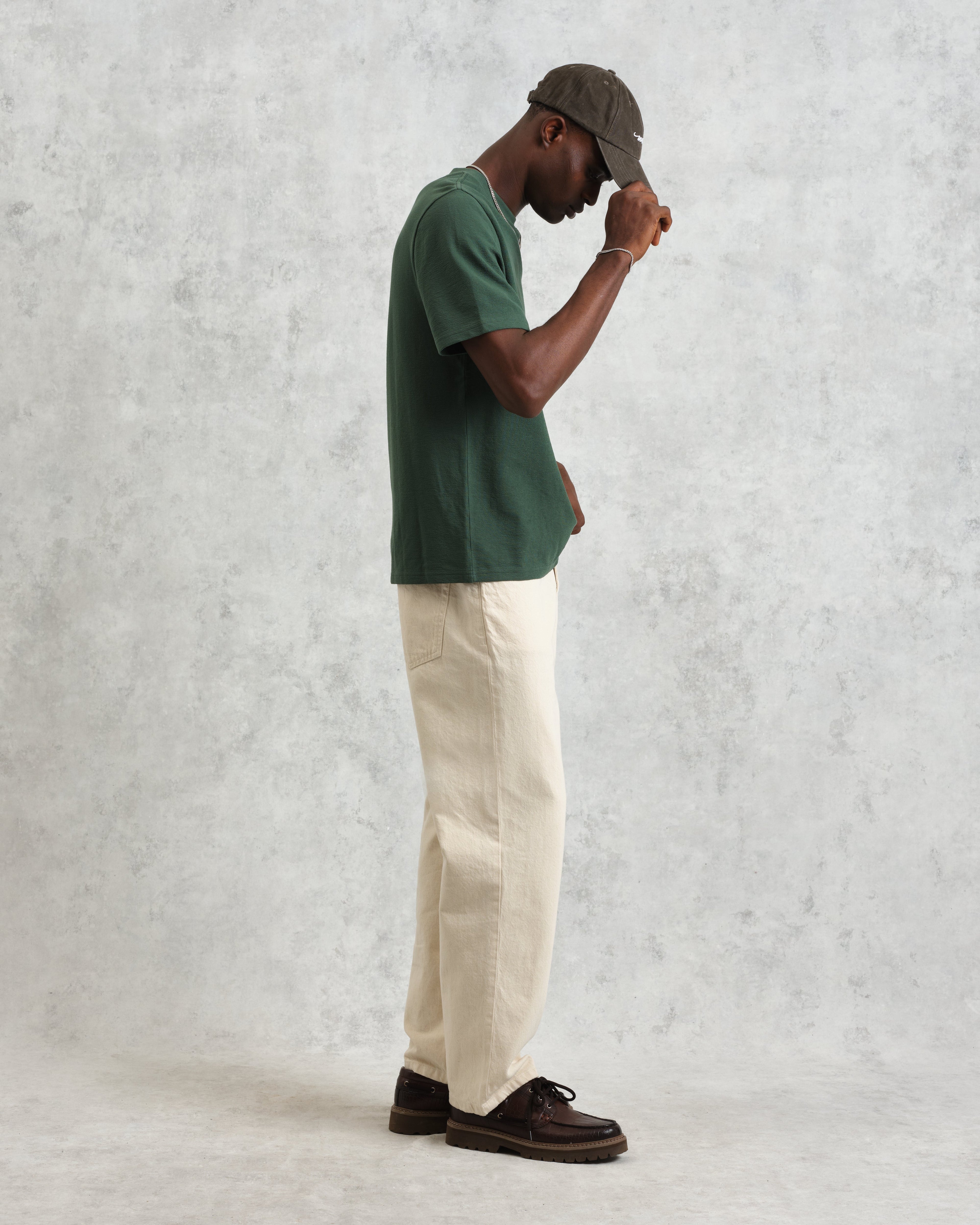 Dean - Dark Green Textured Organic Cotton T-Shirt
