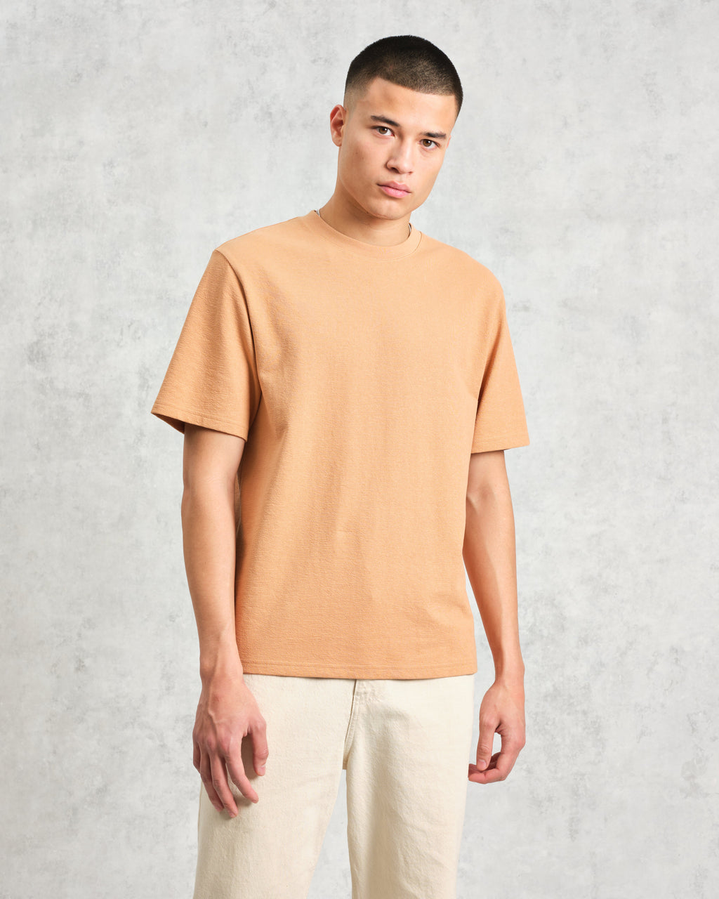 Dean - Dusty Orange Textured Organic Cotton T-Shirt