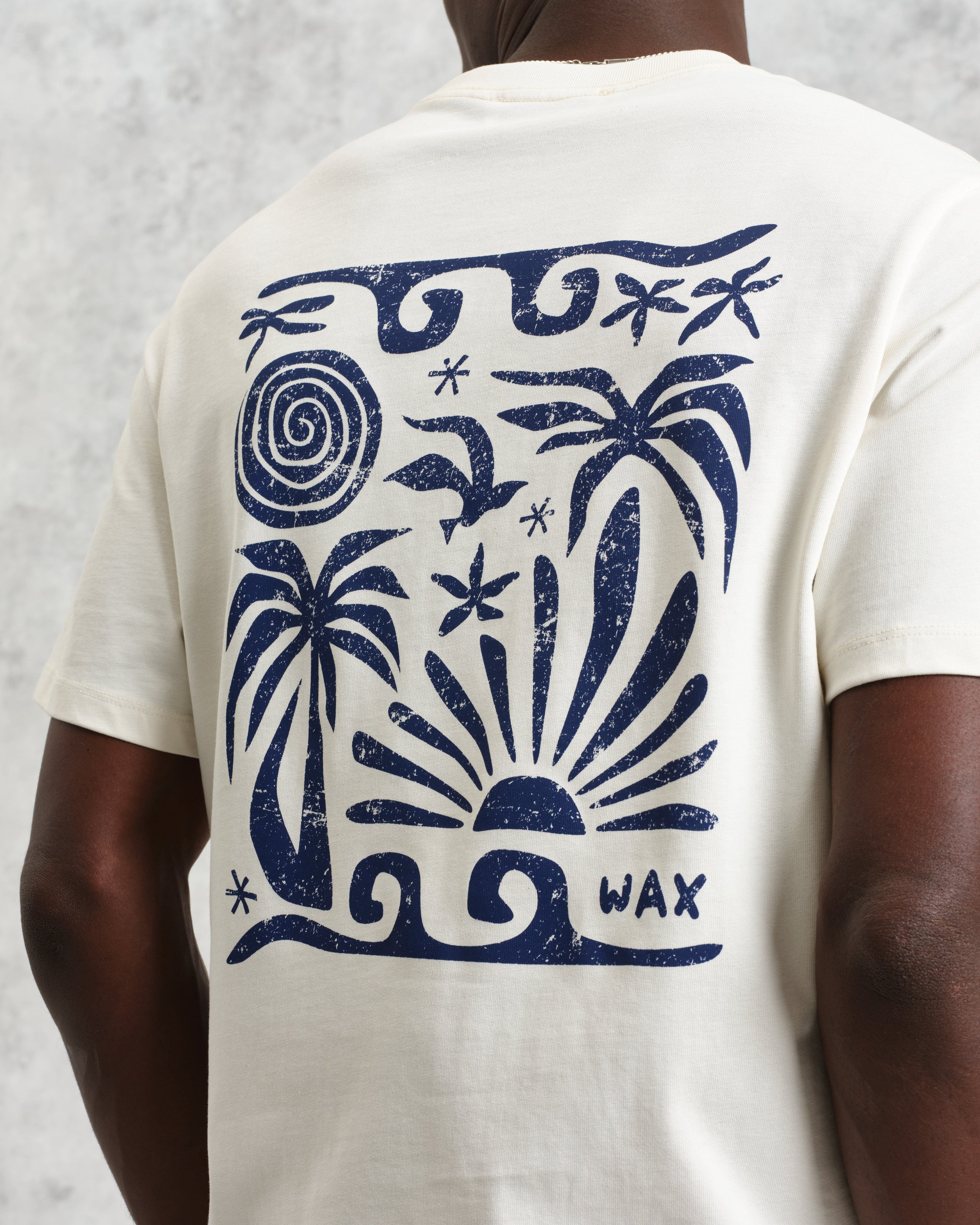 Dean - Ecru And Blue Doodle Scene Graphic Cotton T-Shirt