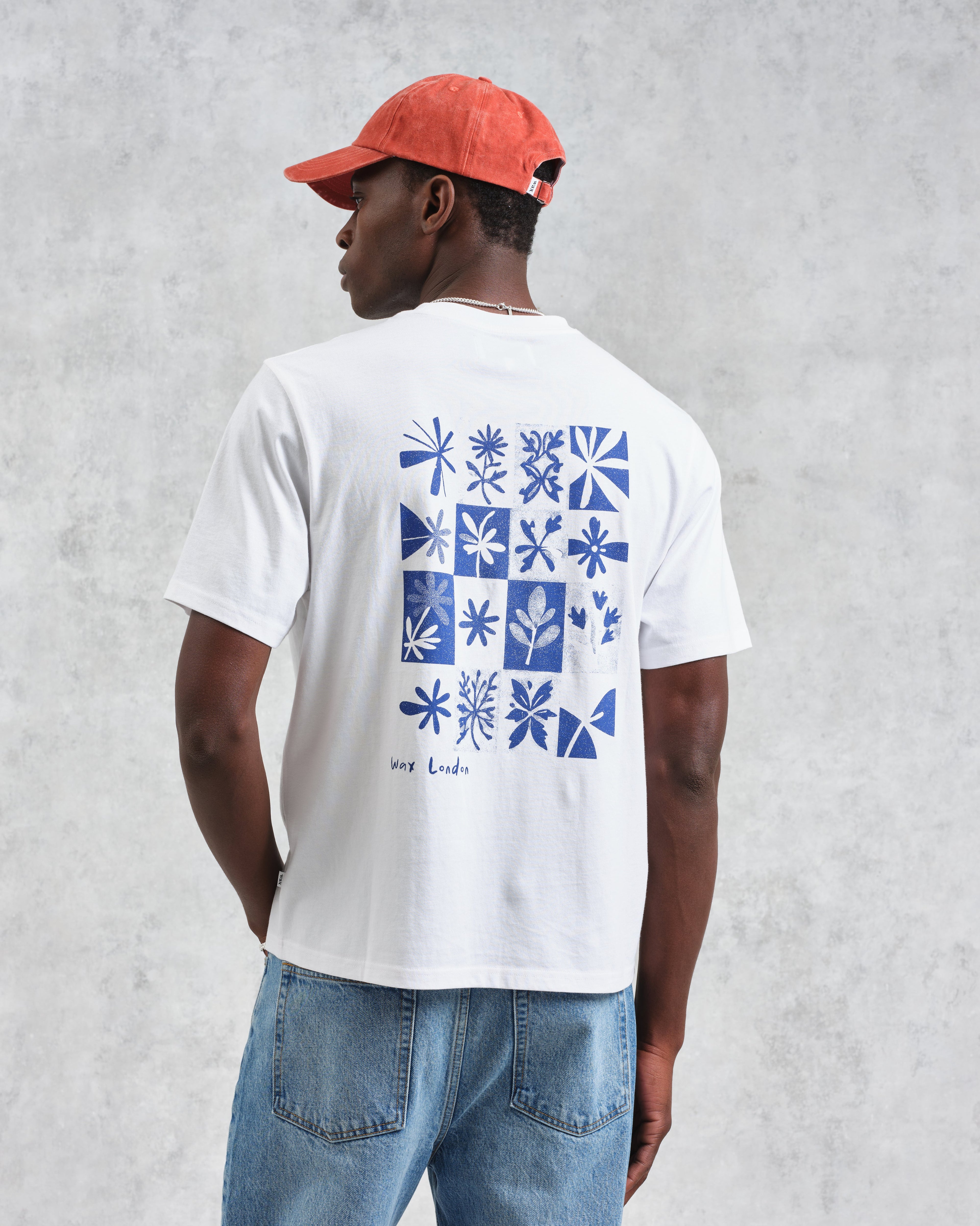 Dean - Ecru And Blue Floral Graphic Organic Cotton T-Shirt