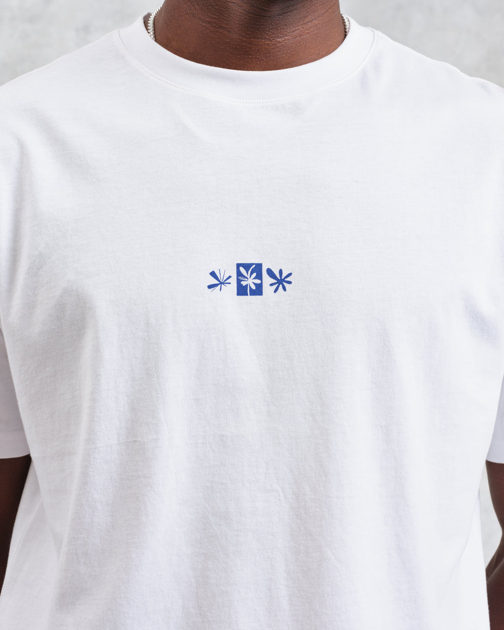 Dean - Ecru And Blue Floral Graphic Organic Cotton T-Shirt