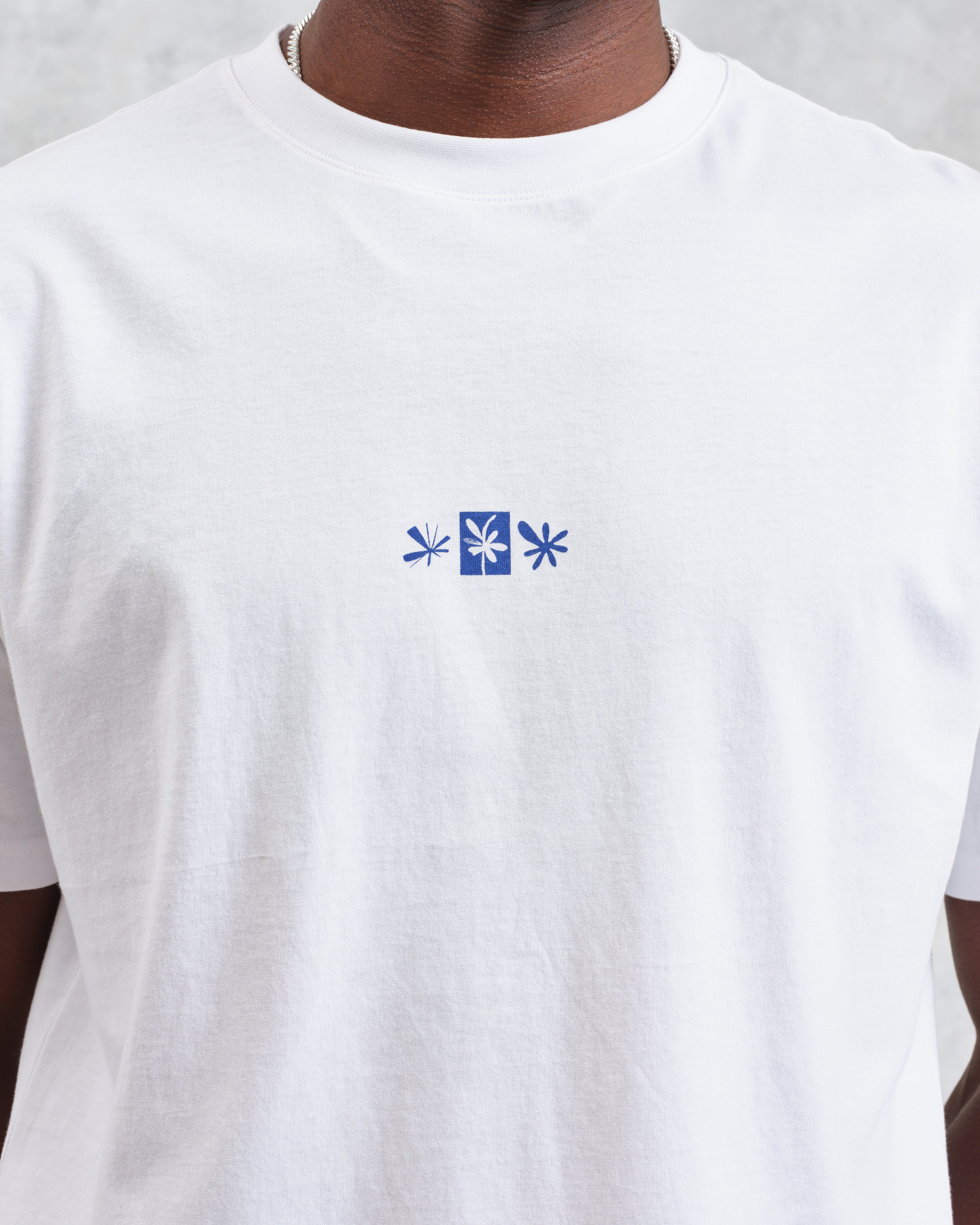 Dean - Ecru And Blue Floral Graphic Organic Cotton T-Shirt