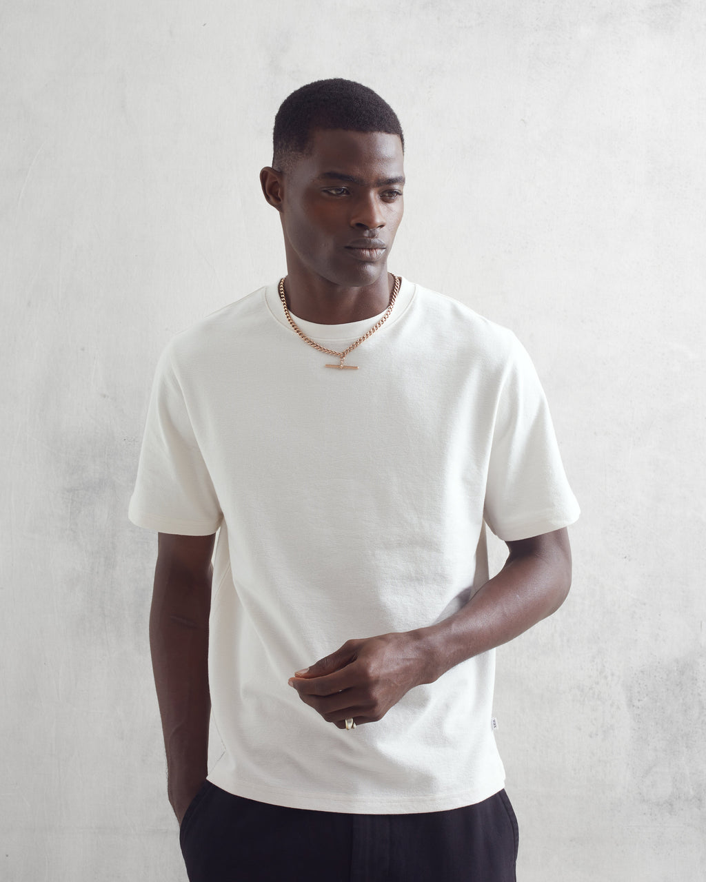 Dean - Ecru Textured Organic Cotton T-Shirt