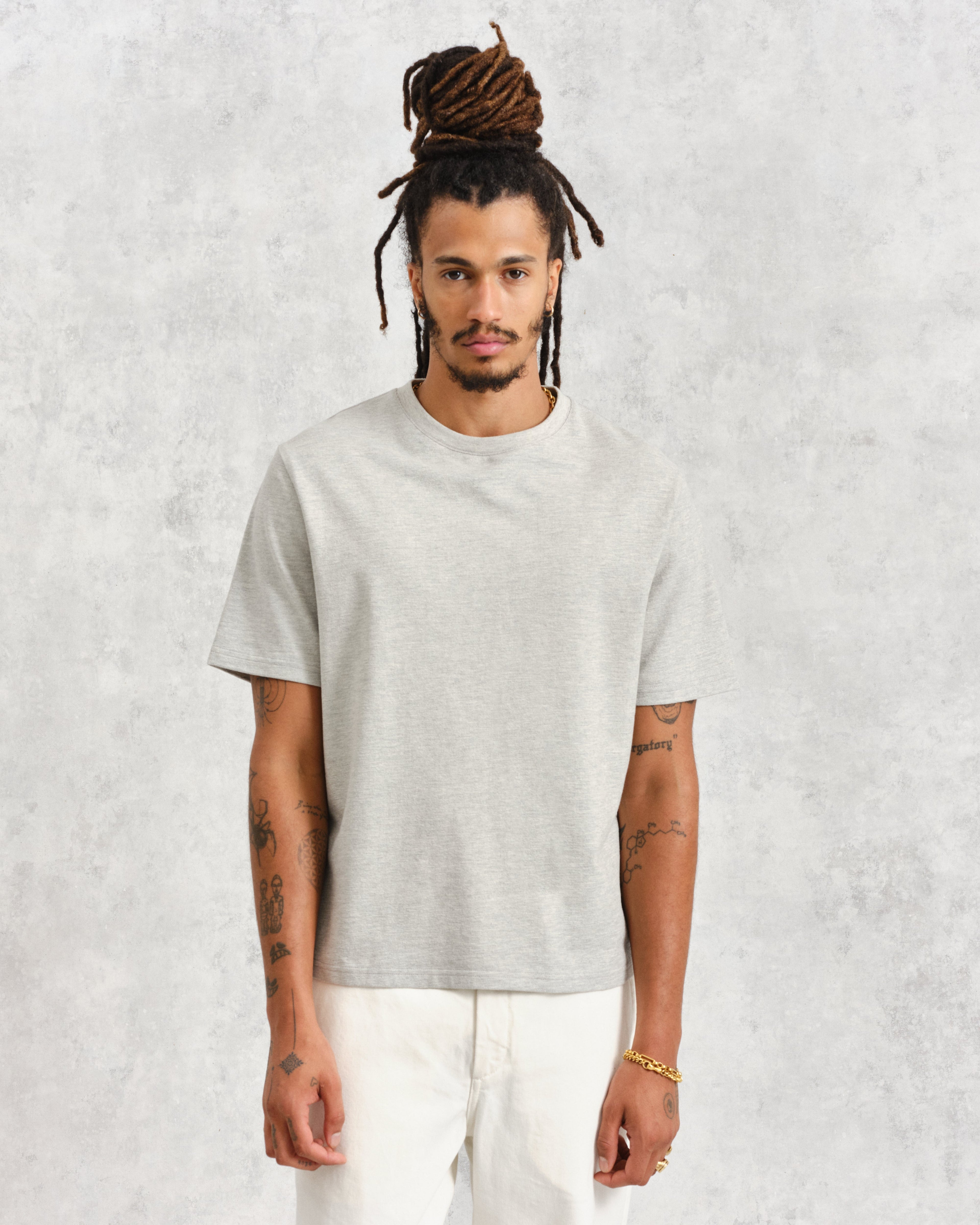 Dean - Grey Marl Textured Organic Cotton T-Shirt