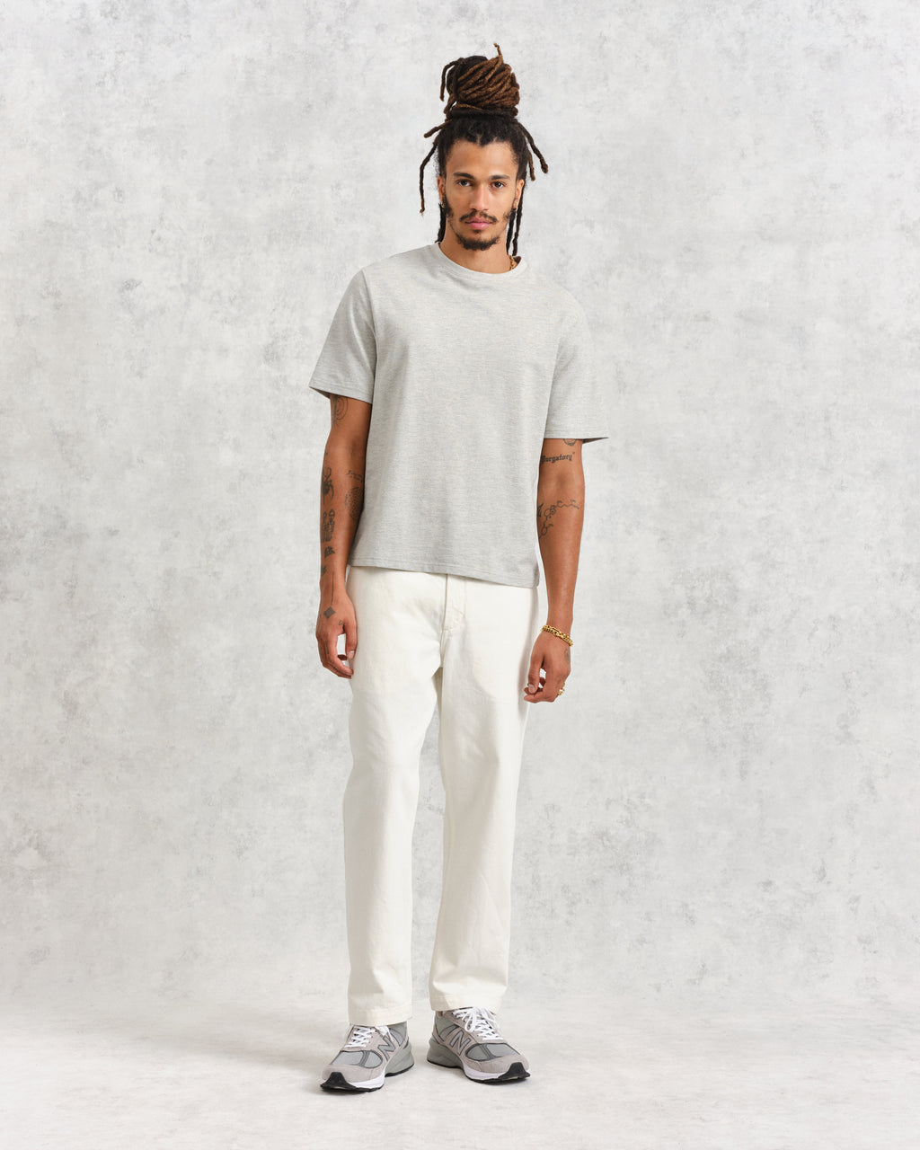 Dean - Grey Marl Textured Organic Cotton T-Shirt