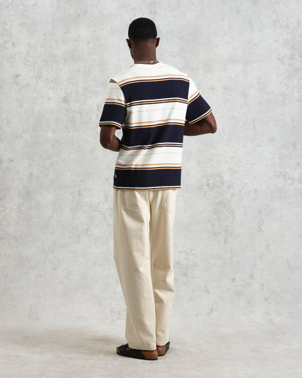 Dean - Navy And Ecru Stripe Textured Organic Cotton T-Shirt