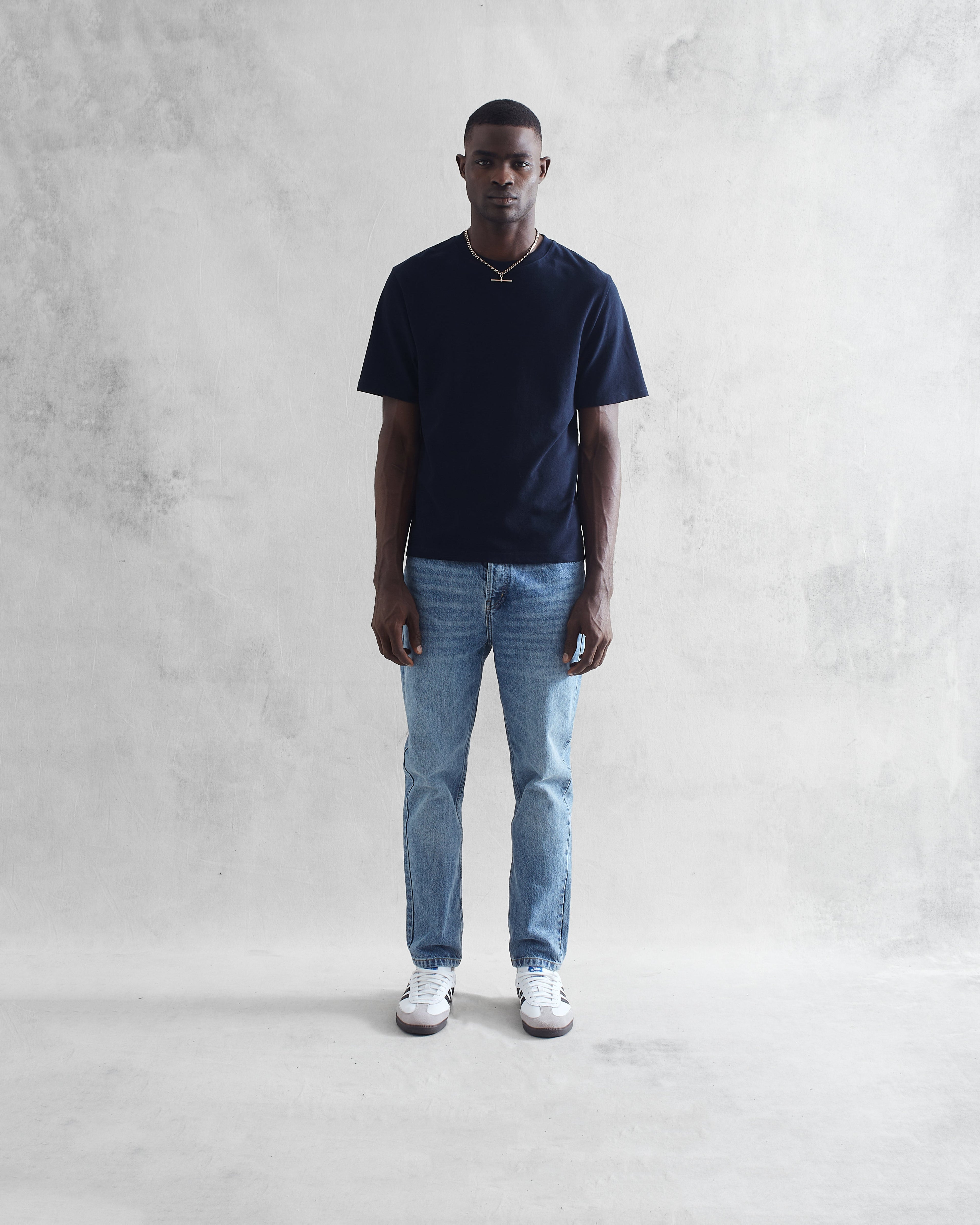 Dean - Navy Textured Organic Cotton T-Shirt