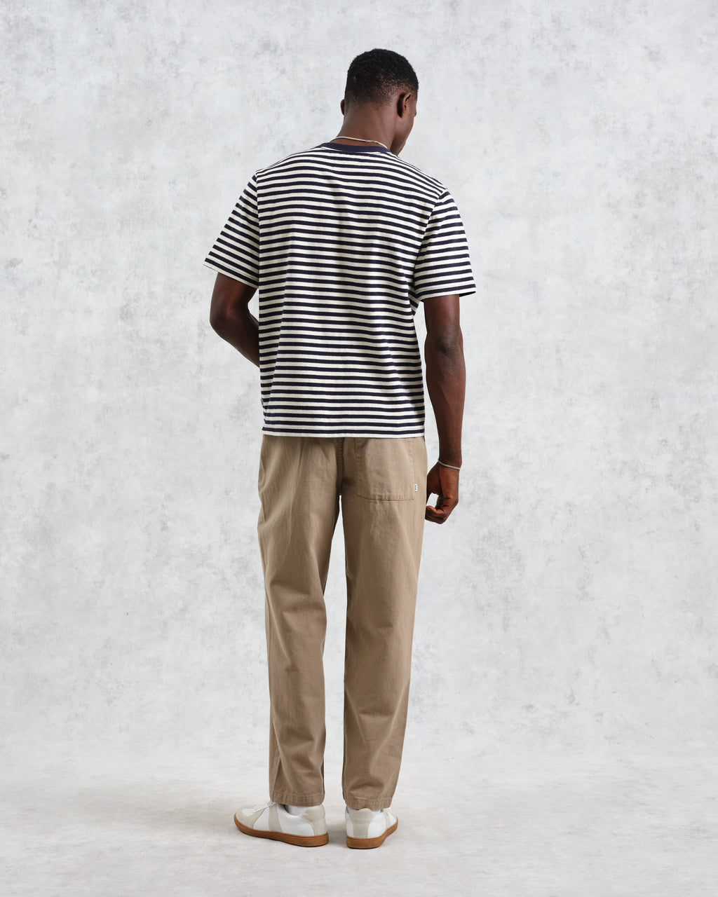 Dean - Navy/Ecru Striped Textured Organic Cotton T-Shirt