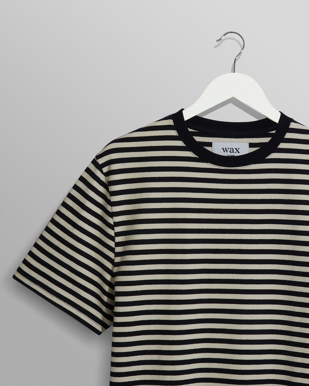 Dean - Navy/Ecru Striped Textured Organic Cotton T-Shirt