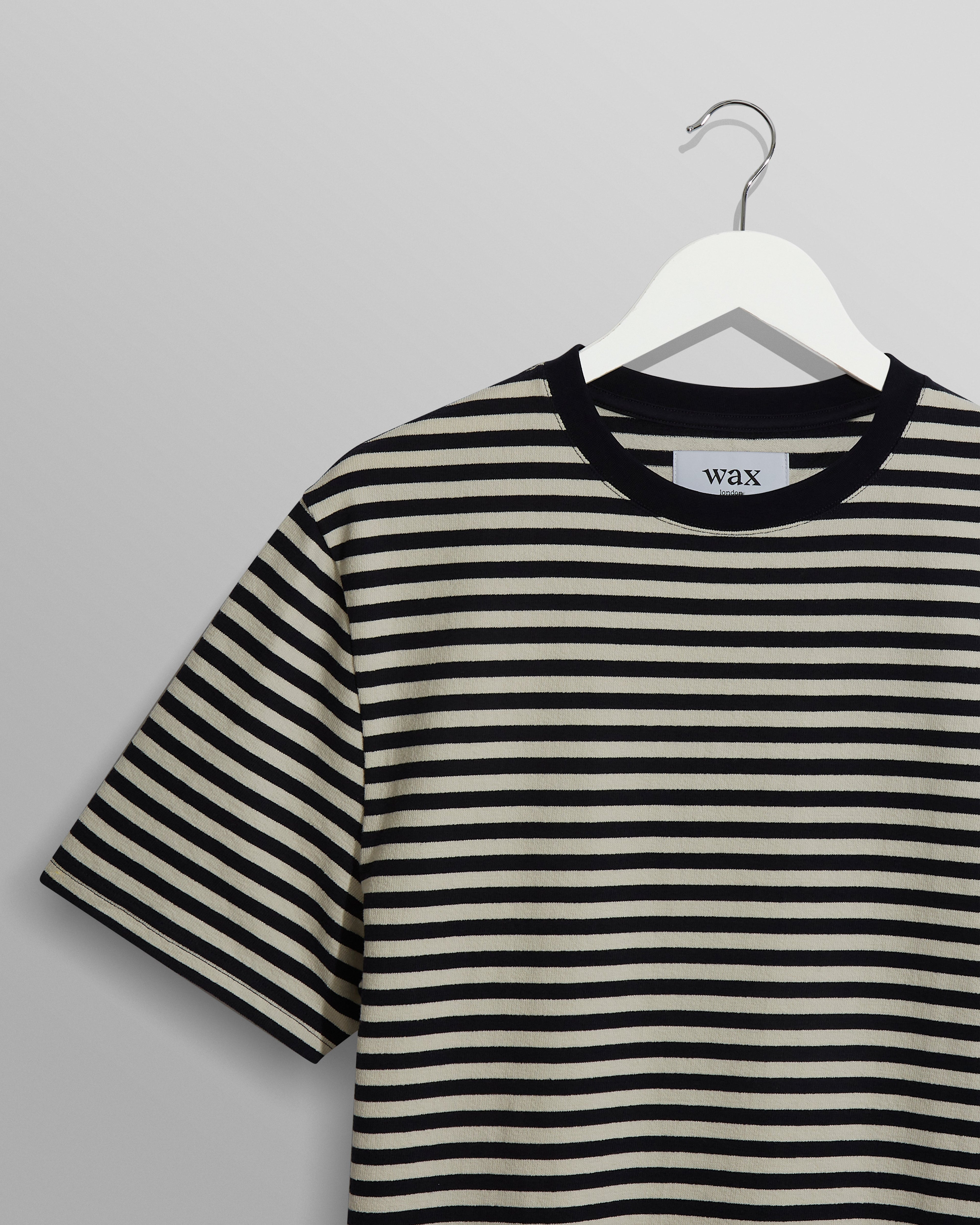 Dean - Navy/Ecru Striped Textured Organic Cotton T-Shirt