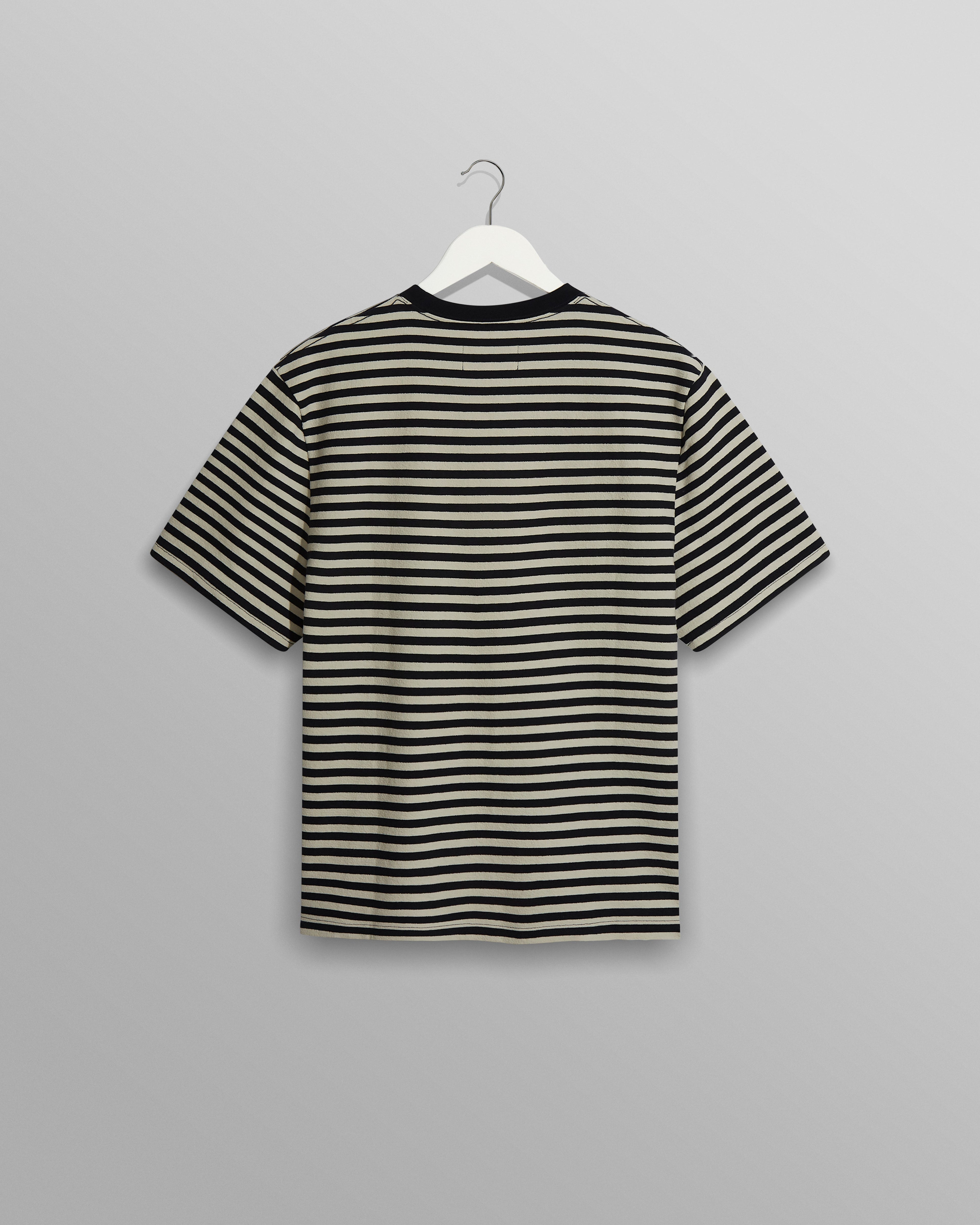 Dean - Navy/Ecru Striped Textured Organic Cotton T-Shirt