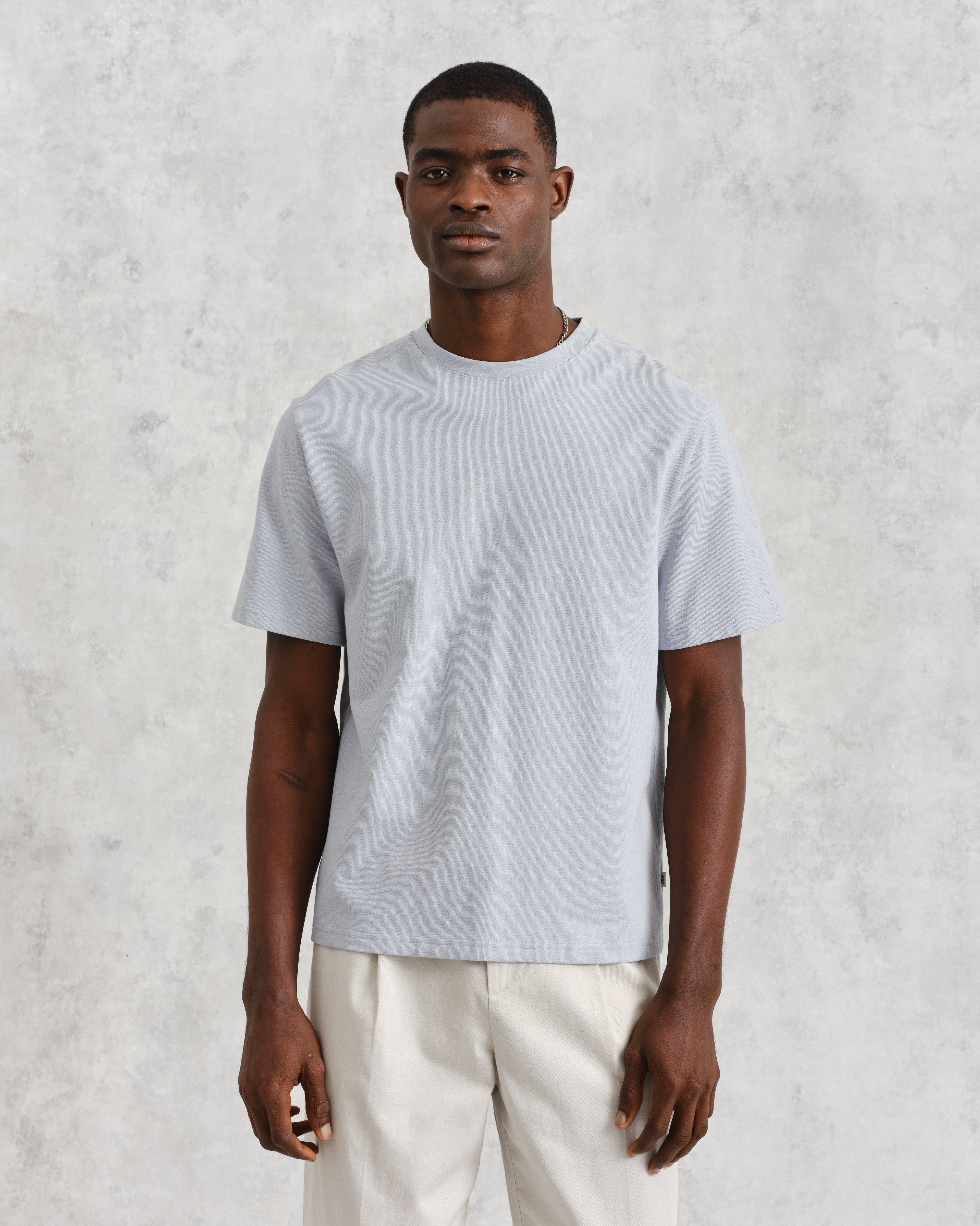 Dean - Pale Blue Textured Organic Cotton T-Shirt