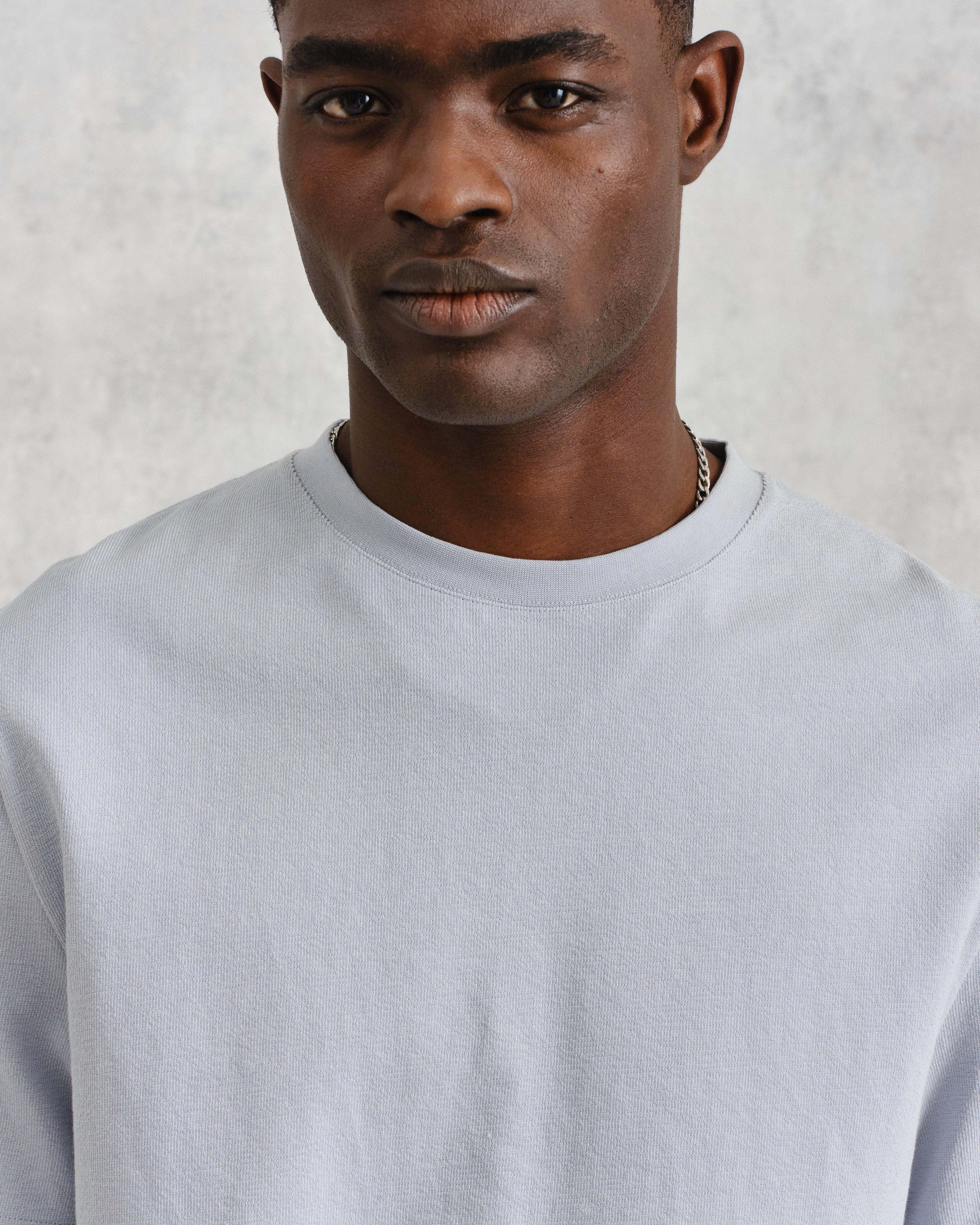 Dean - Pale Blue Textured Organic Cotton T-Shirt