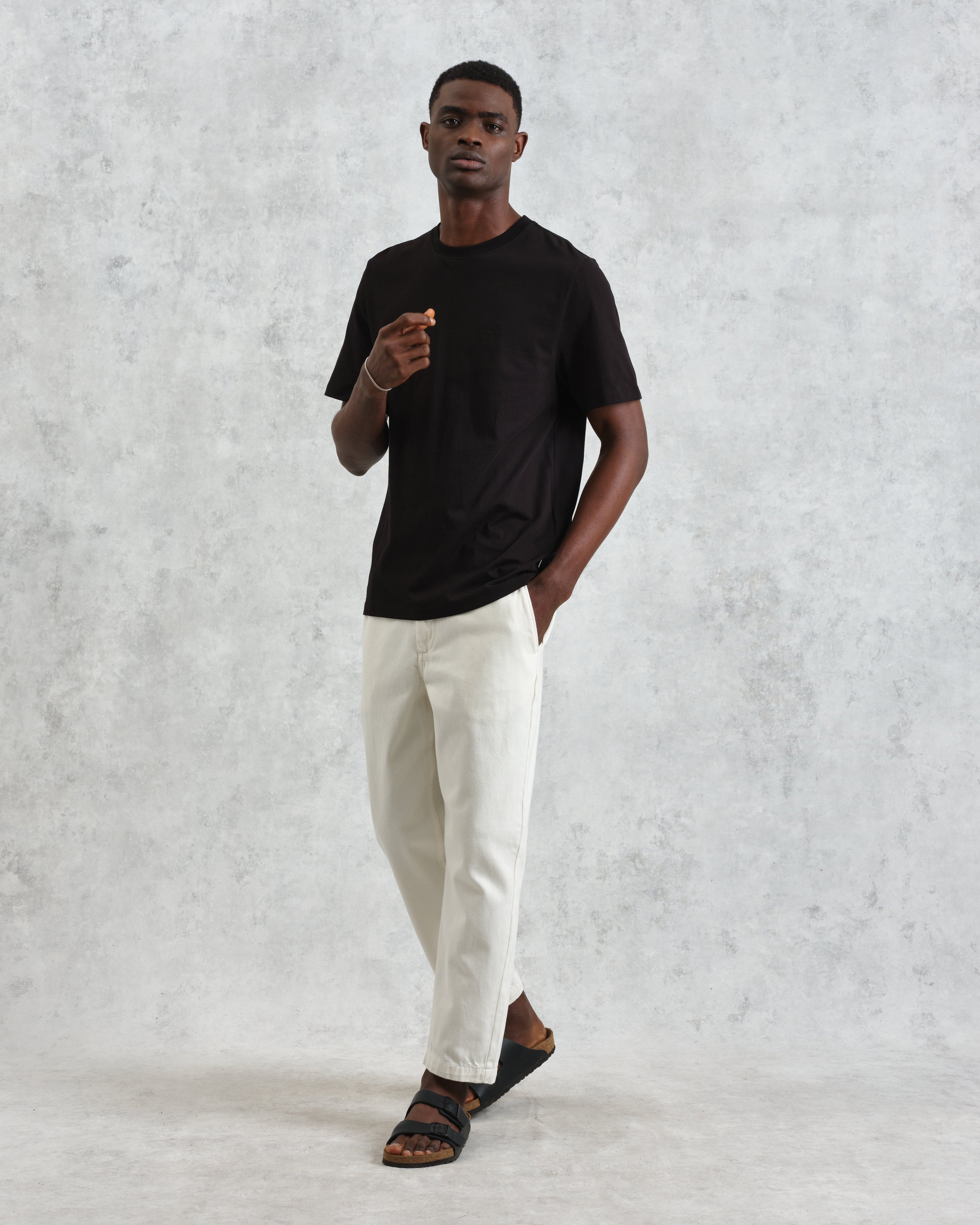 Dean - Black Embroidered Logo Organic Cotton T-Shirt