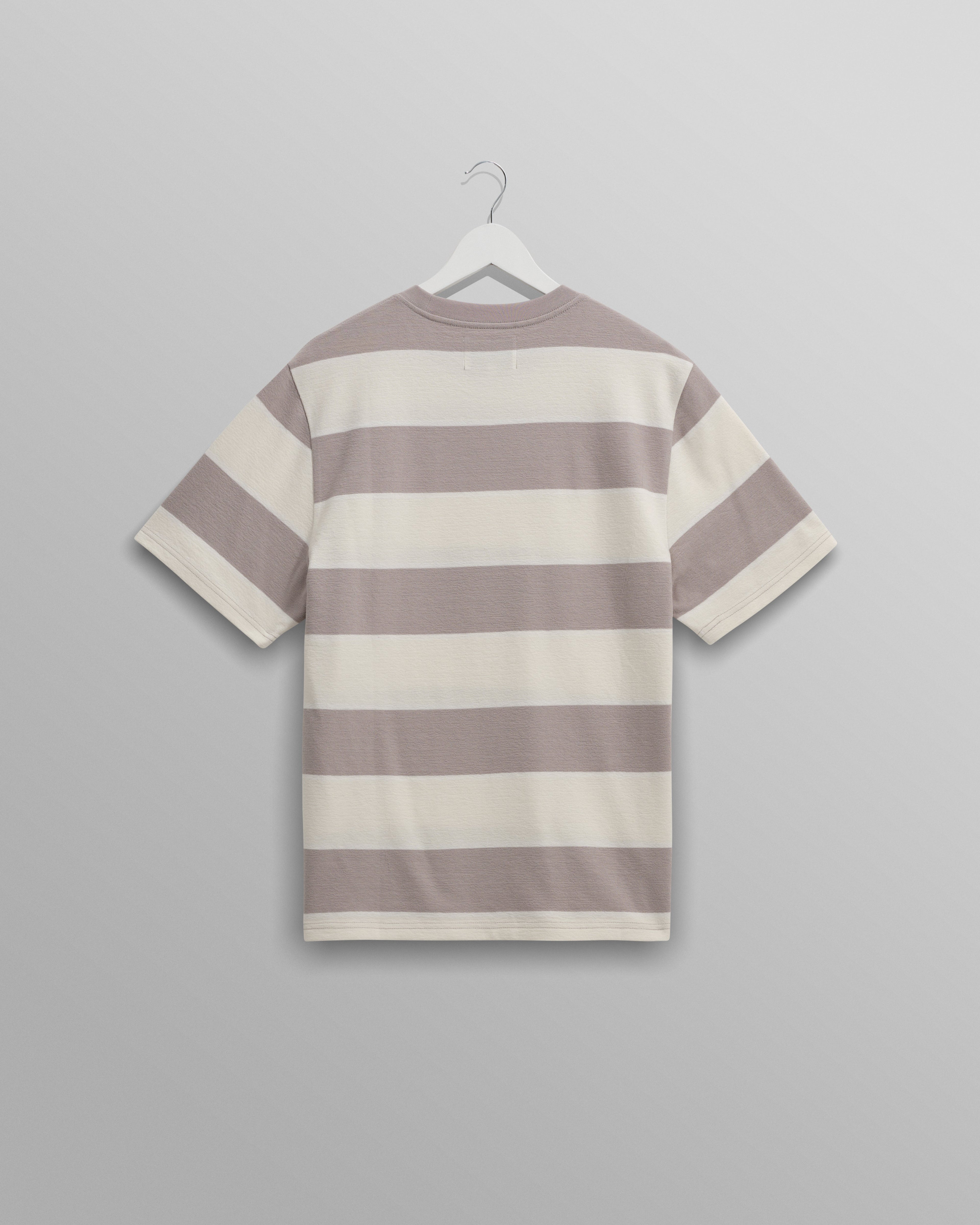 Dean - Taupe Grey And Ecru Stripe Textured Organic Cotton T-Shirt
