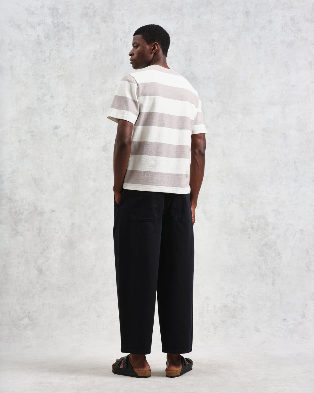 Dean - Taupe Grey And Ecru Stripe Textured Organic Cotton T-Shirt