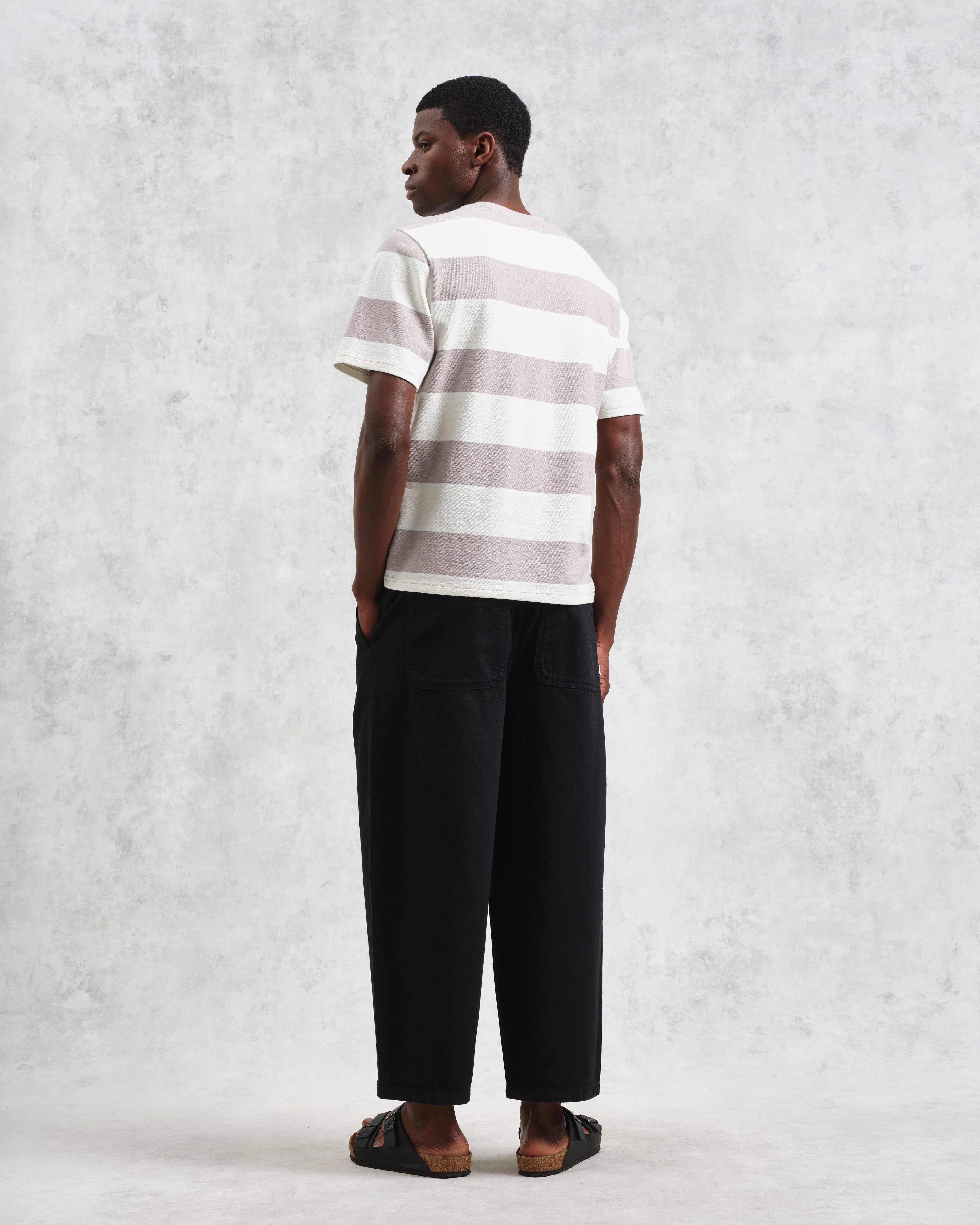 Dean - Taupe Grey And Ecru Stripe Textured Organic Cotton T-Shirt