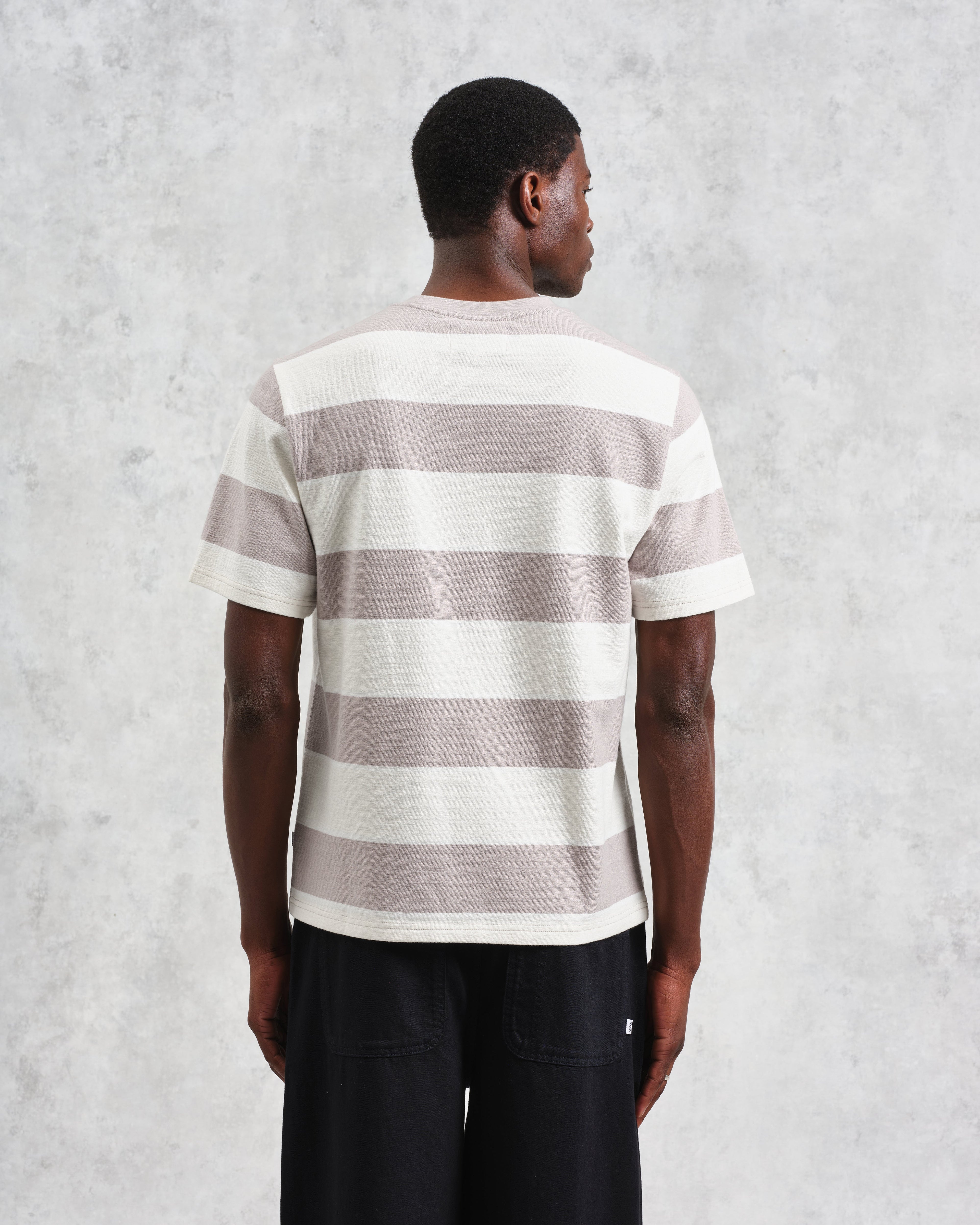 Dean - Taupe Grey And Ecru Stripe Textured Organic Cotton T-Shirt