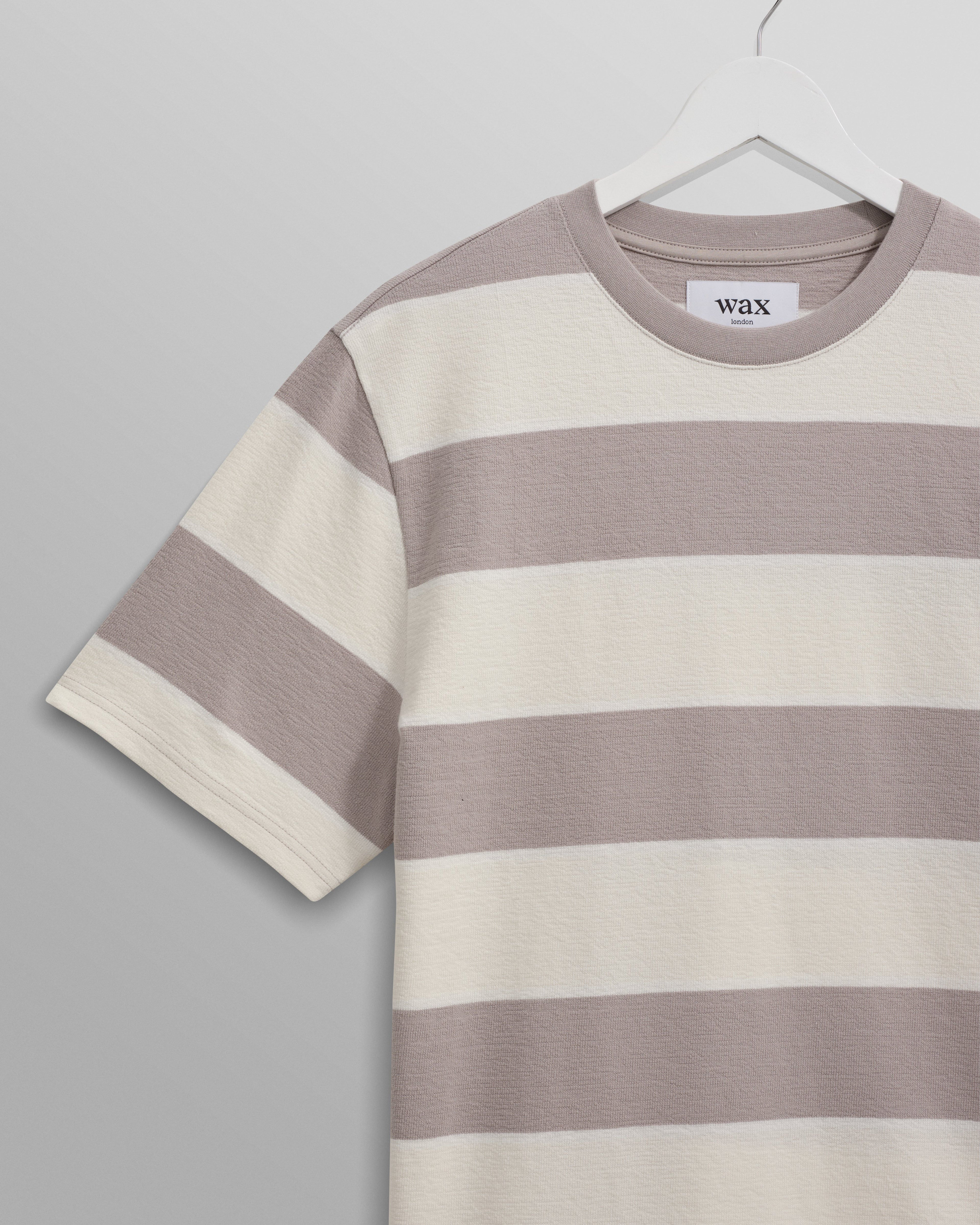 Dean - Taupe Grey And Ecru Stripe Textured Organic Cotton T-Shirt