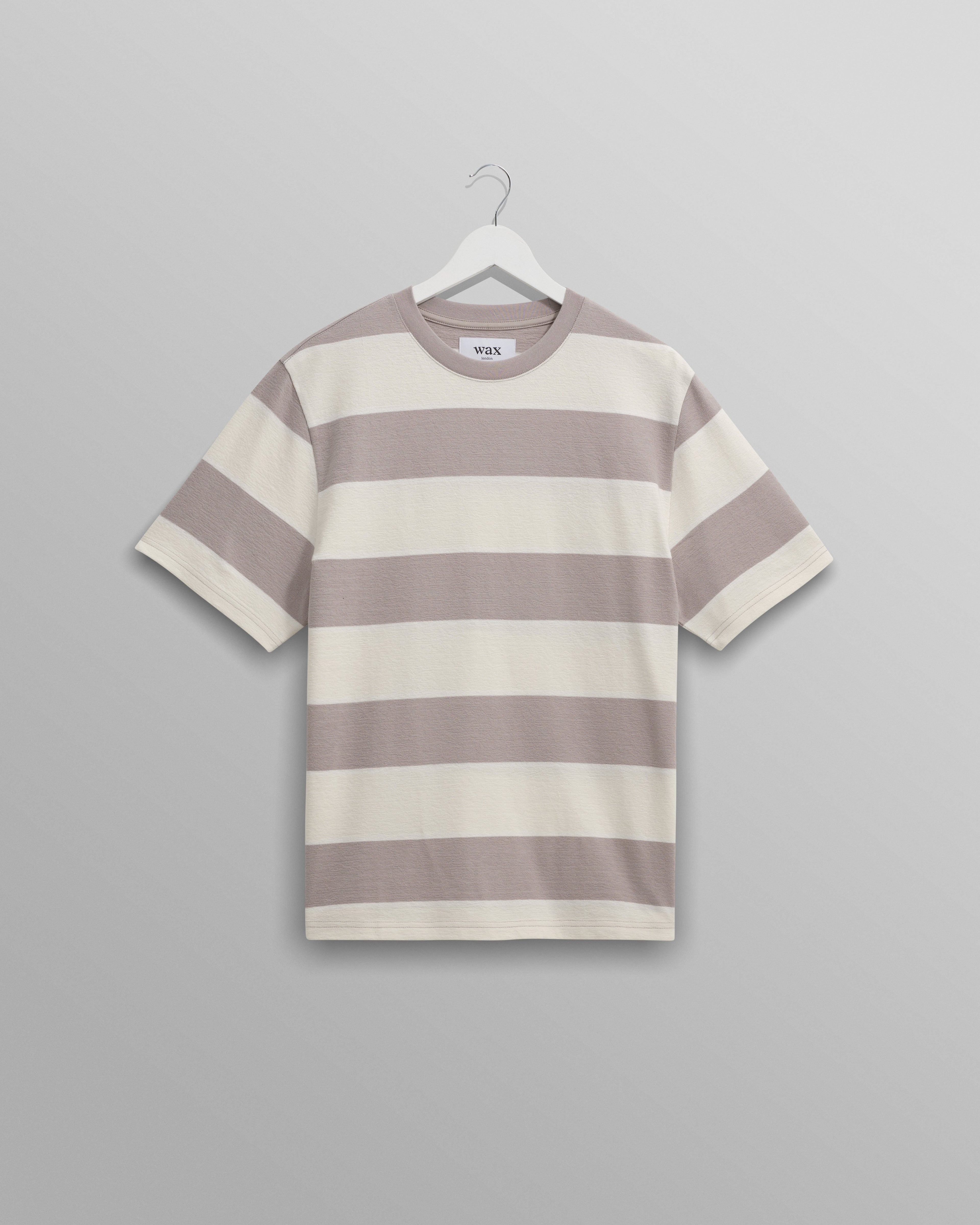 Dean - Taupe Grey And Ecru Stripe Textured Organic Cotton T-Shirt