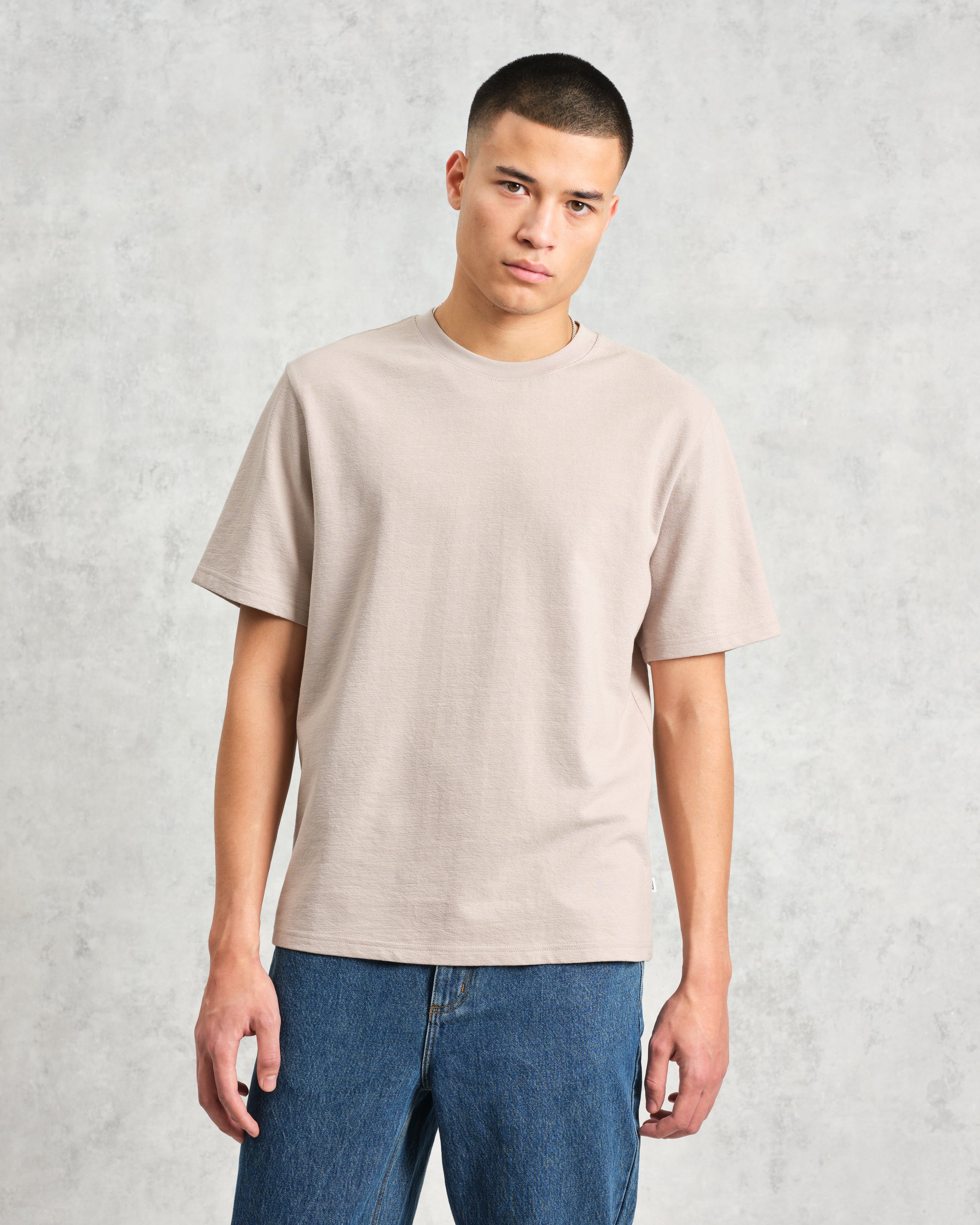 Dean - Taupe Grey Textured Organic Cotton T-Shirt