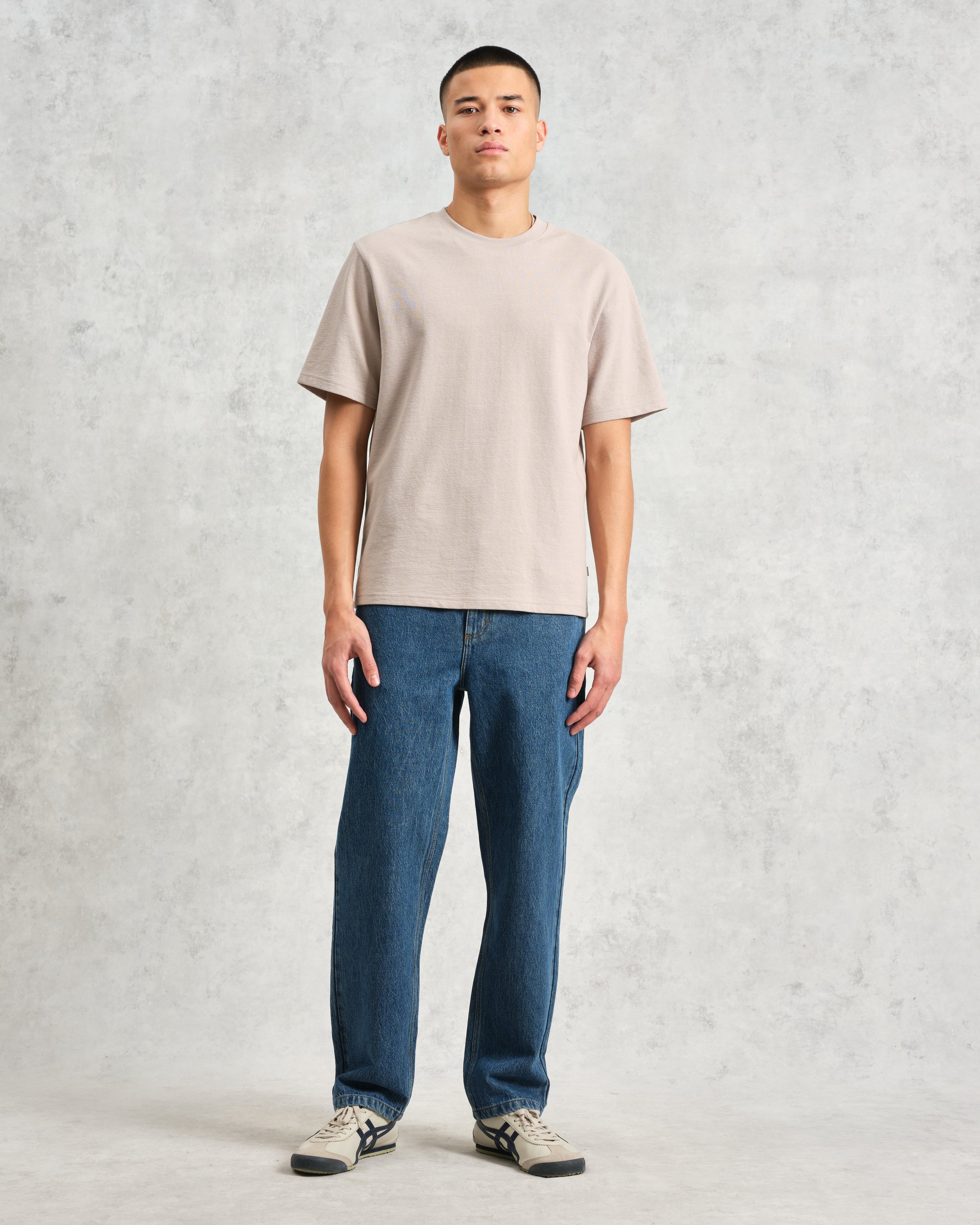 Dean - Taupe Grey Textured Organic Cotton T-Shirt