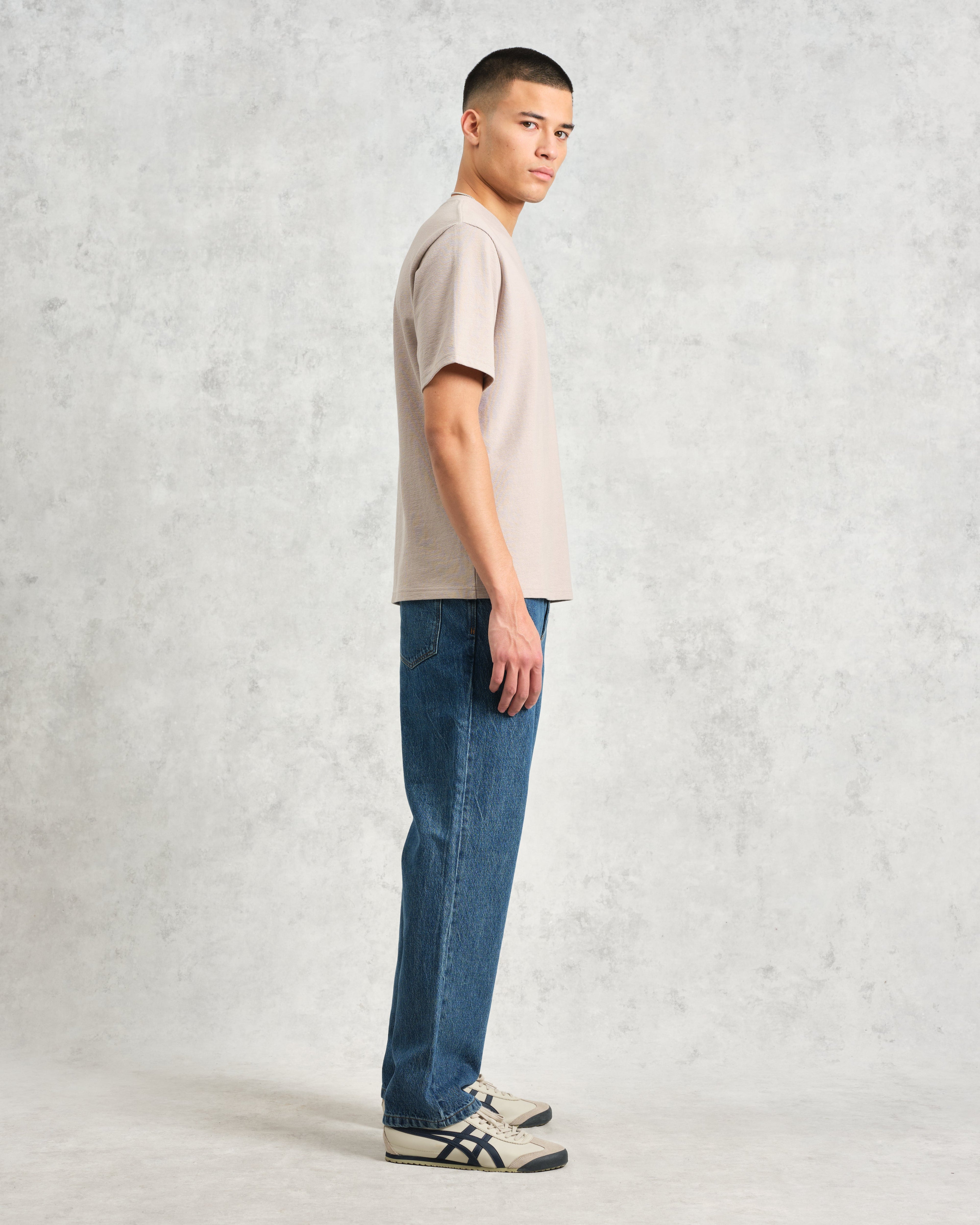 Dean - Taupe Grey Textured Organic Cotton T-Shirt