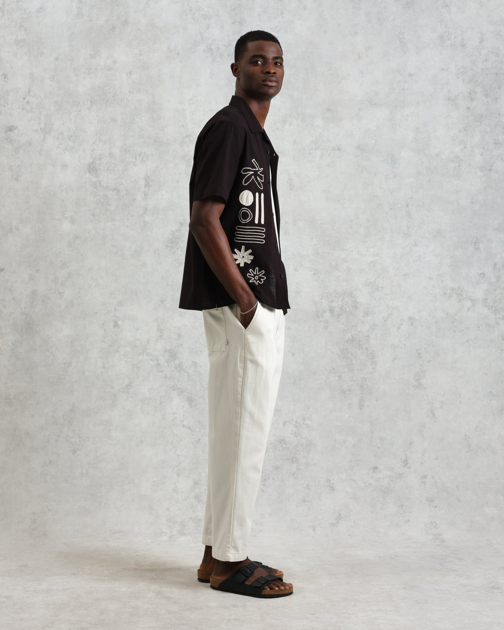 Didcot - Black And Ecru Abstract Applique Short-Sleeve Shirt
