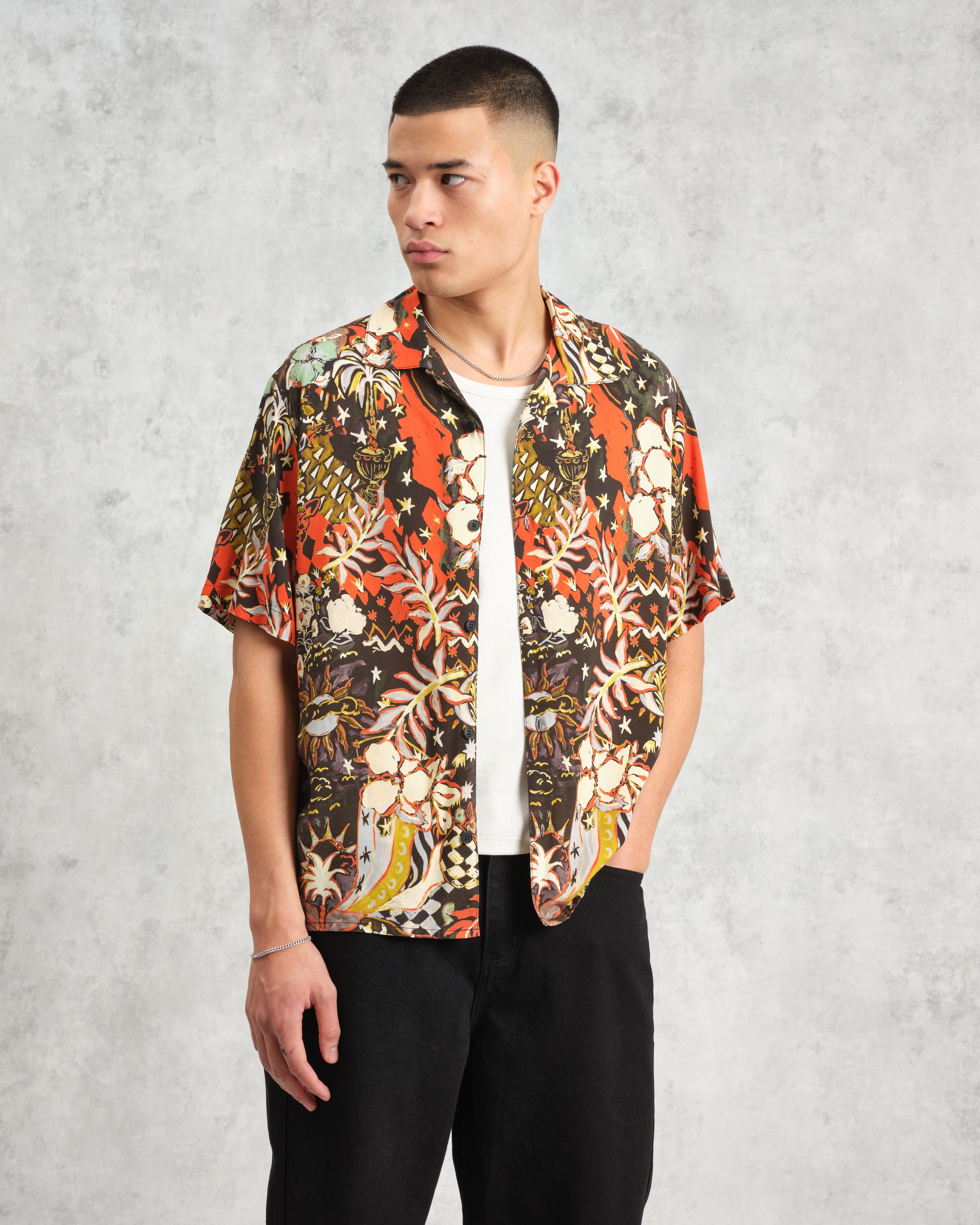 Didcot - Black And Multicolour Abstract Short-Sleeve Shirt