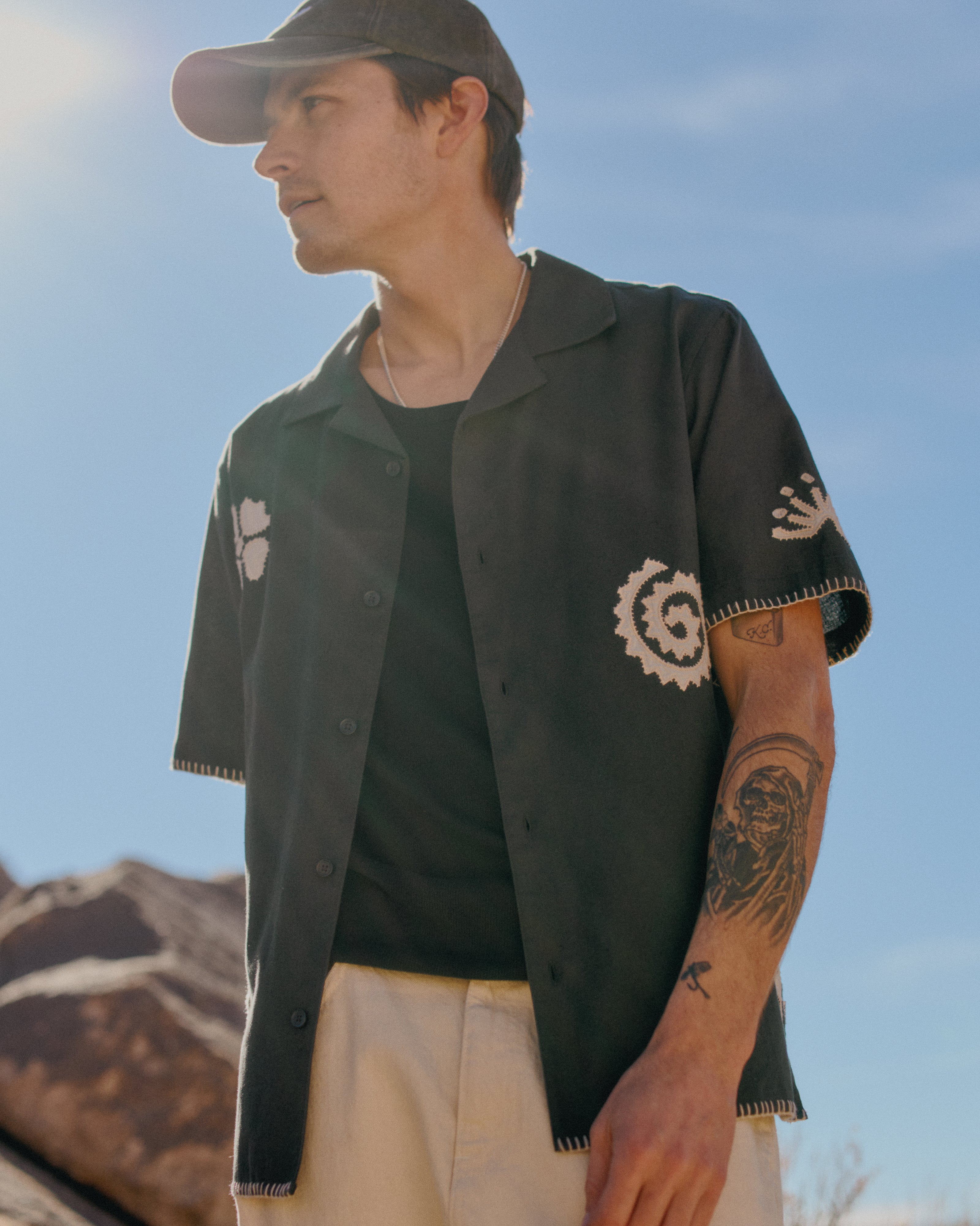 Didcot - Black Doodle Applique Short-Sleeve Shirt