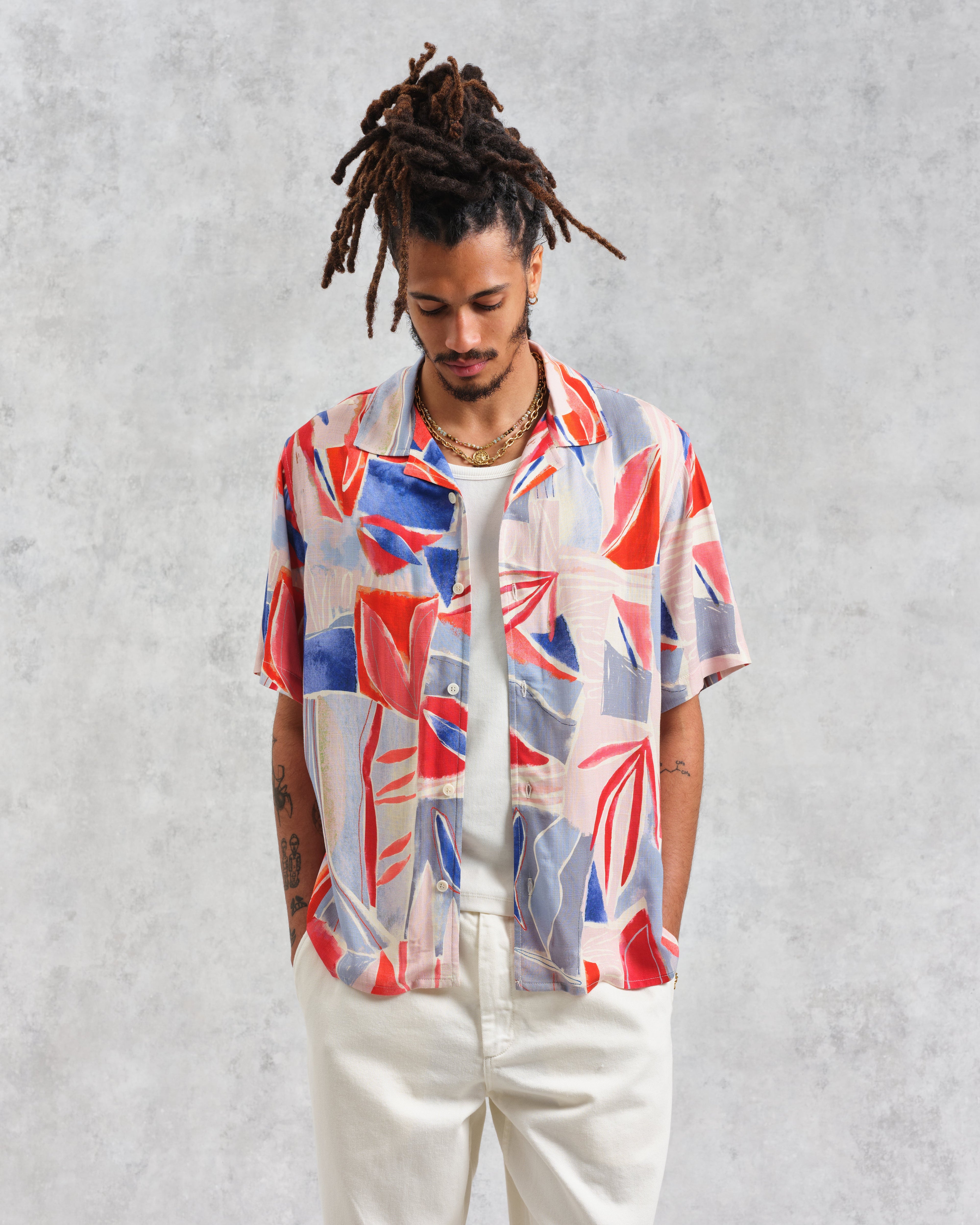 Didcot - Blue And Pink Abstract Short-Sleeve Shirt