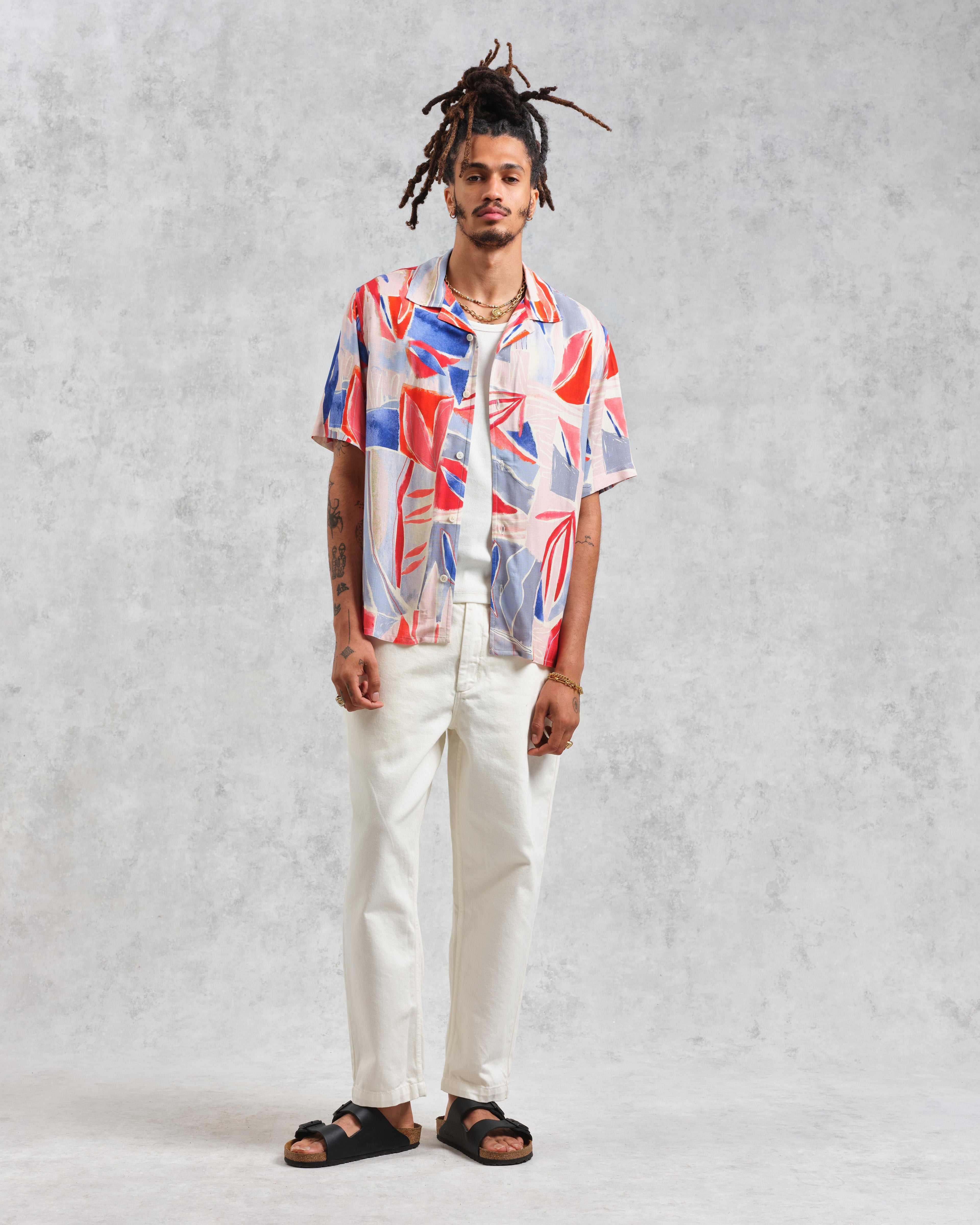 Didcot - Blue And Pink Abstract Short-Sleeve Shirt