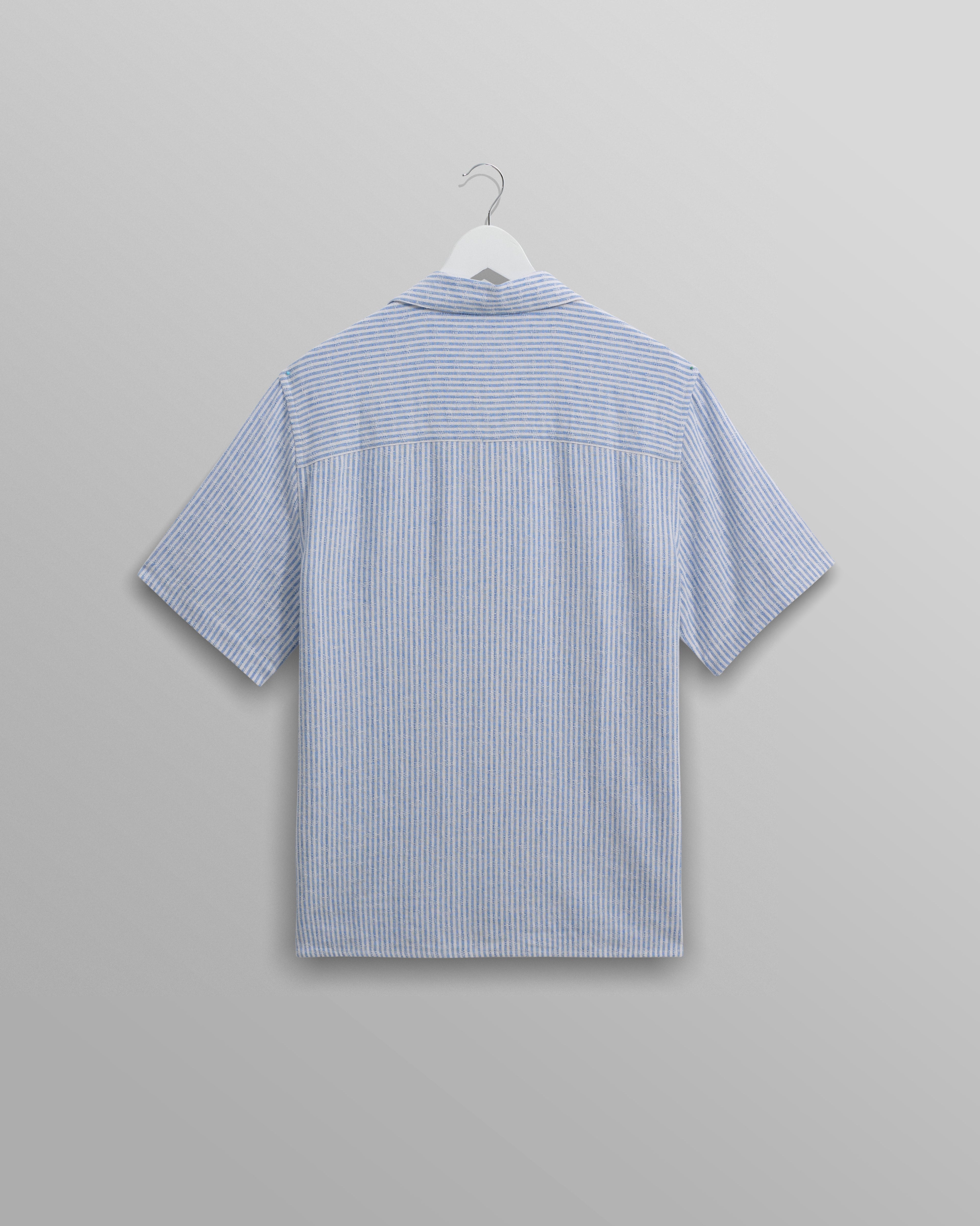 Didcot - Blue And White Textured Stripe Short-Sleeve Shirt
