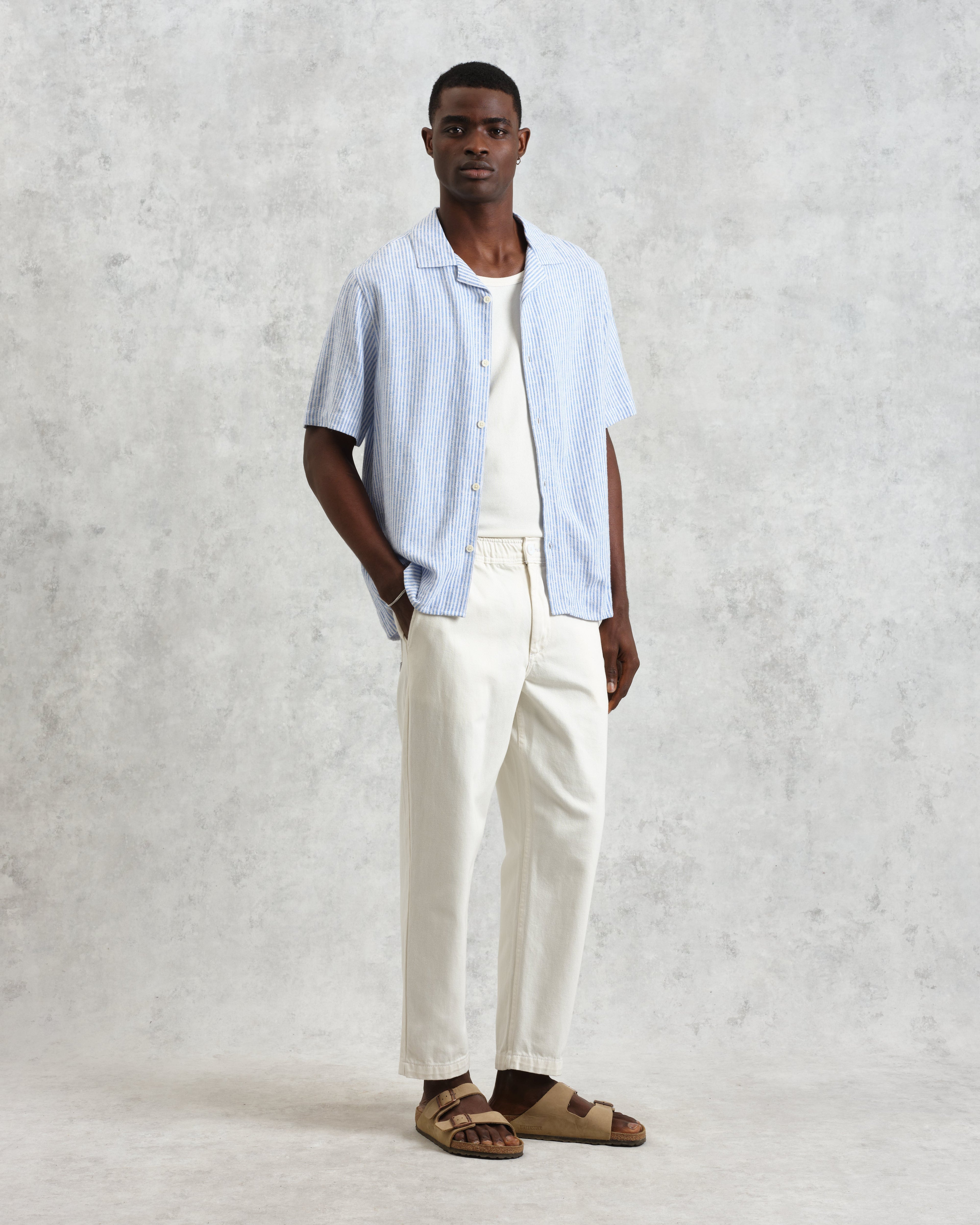 Didcot - Blue And White Textured Stripe Short-Sleeve Shirt